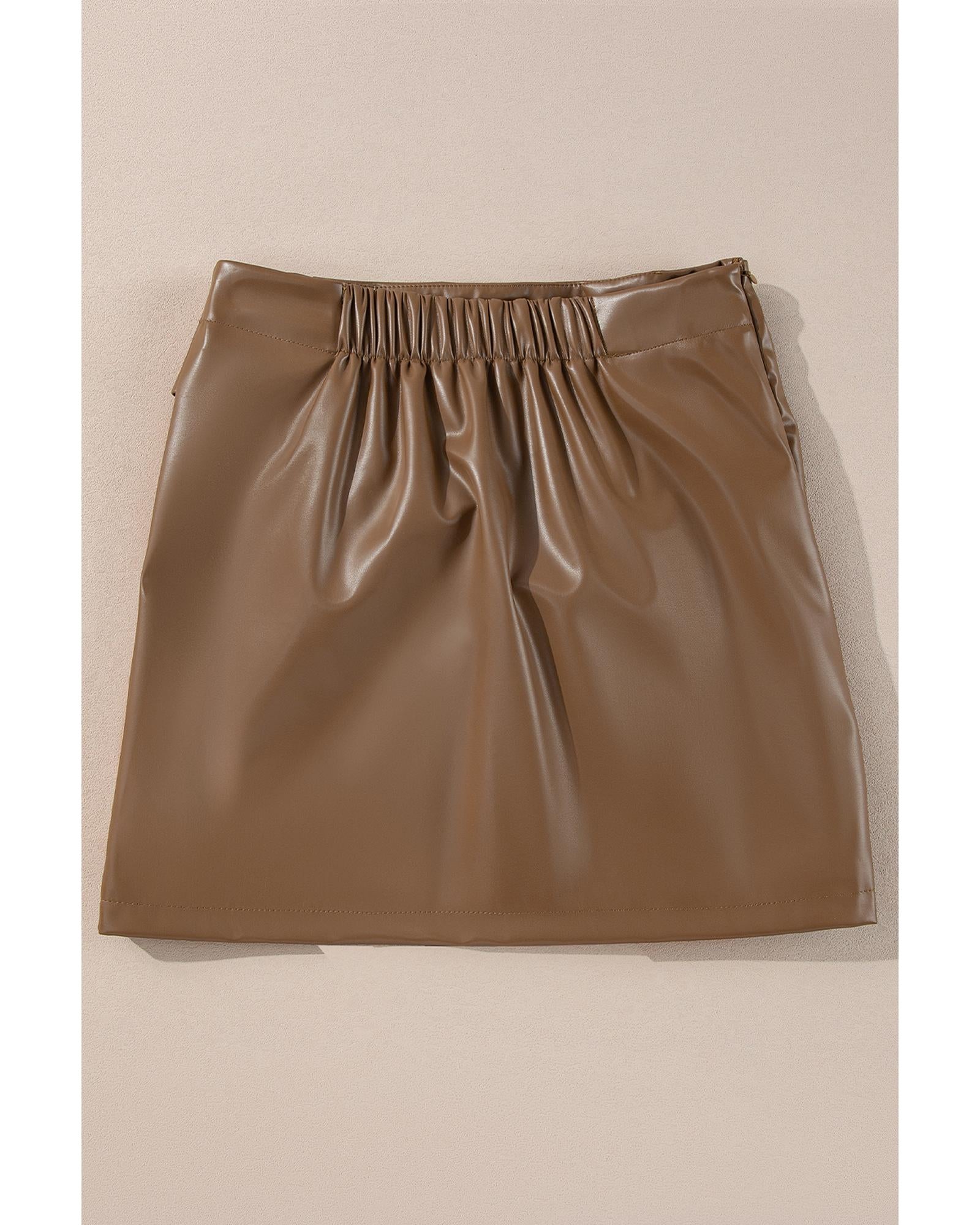 Coffee Bowknot Faux Leather Mini Skirt - L 7
