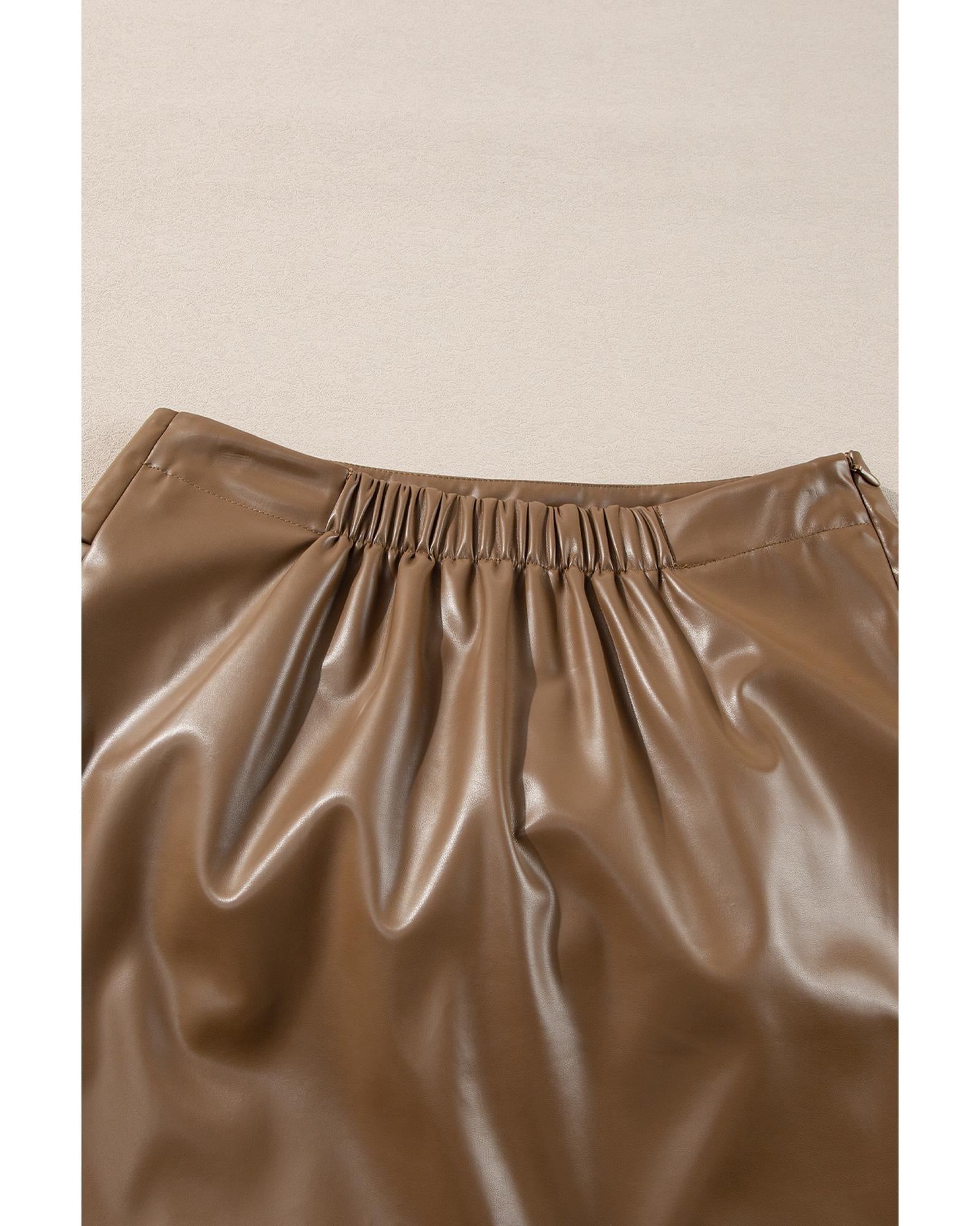 Coffee Bowknot Faux Leather Mini Skirt - XL