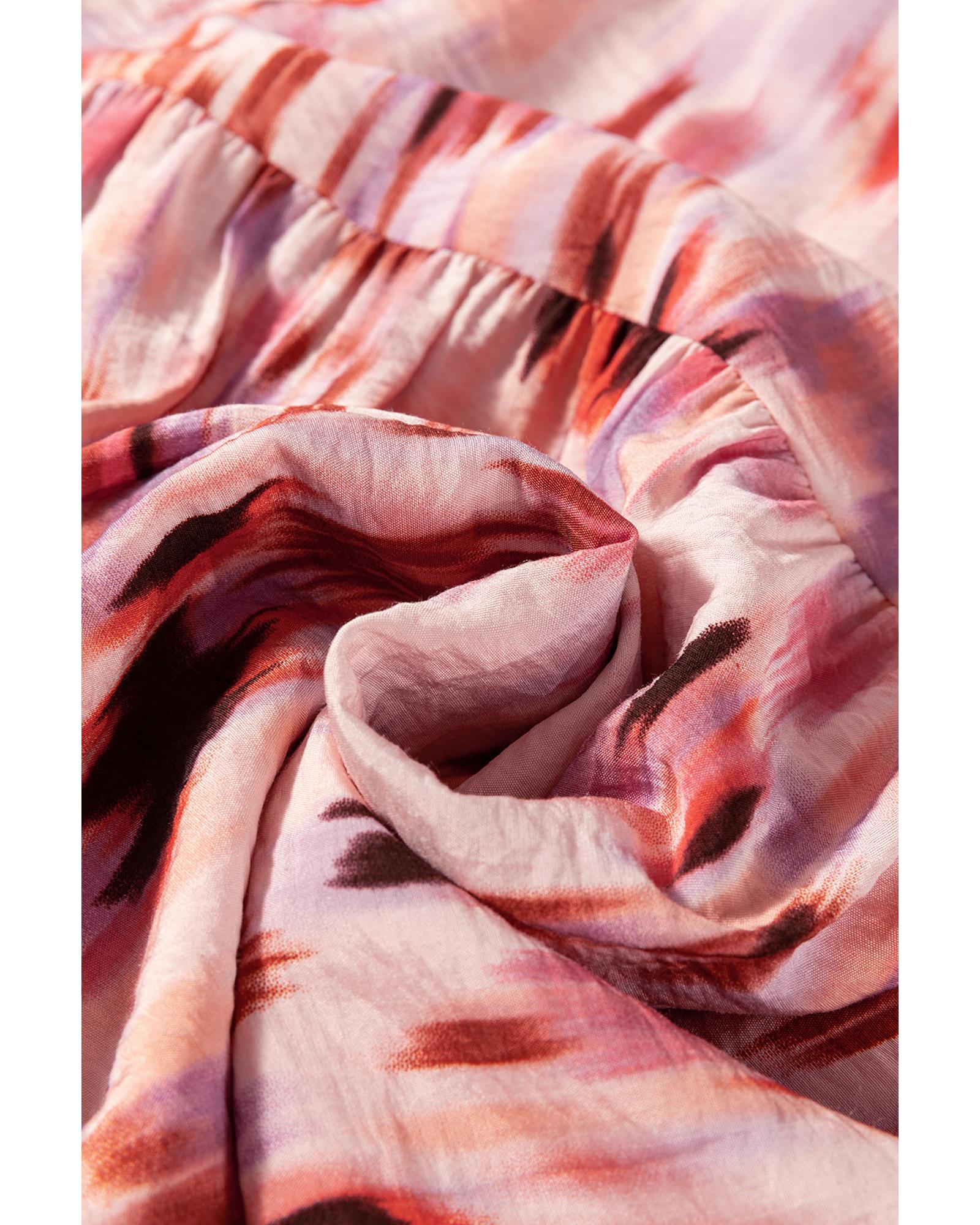 Pink Abstract Watercolor Tie Dye Tiered Maxi Skirt - L 5