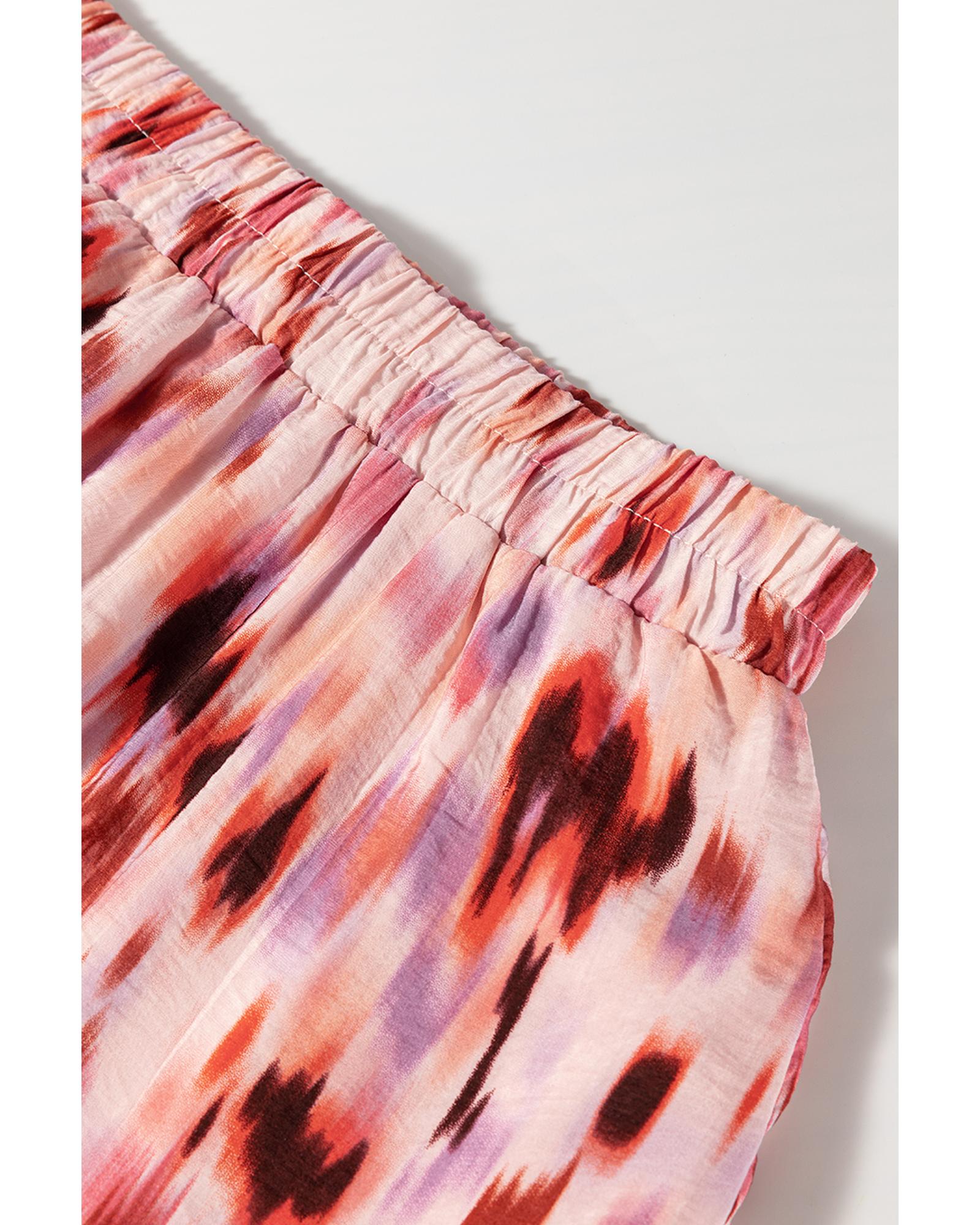 Pink Abstract Watercolor Tie Dye Tiered Maxi Skirt - L 6