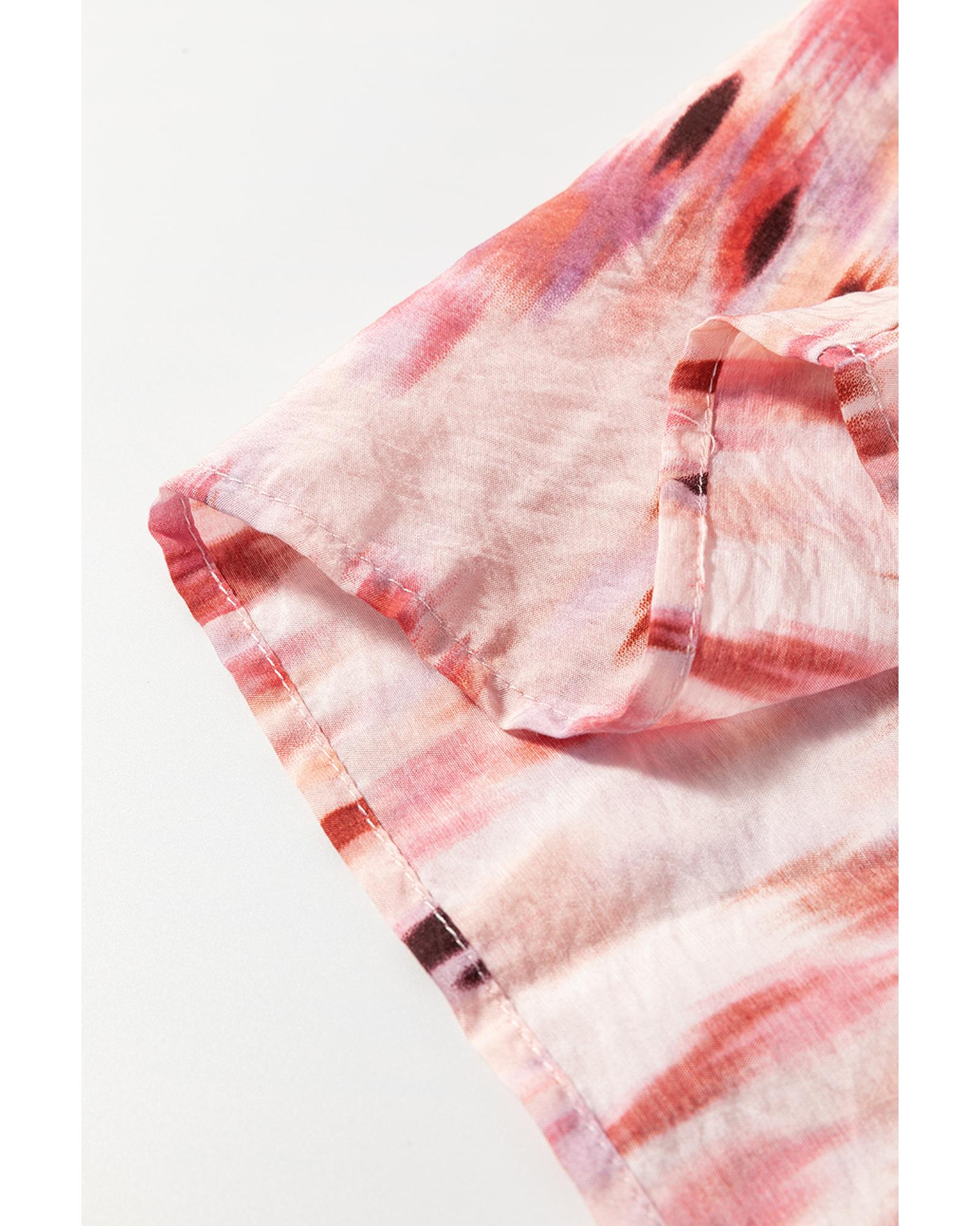 Pink Abstract Watercolor Tie Dye Tiered Maxi Skirt - XL 8