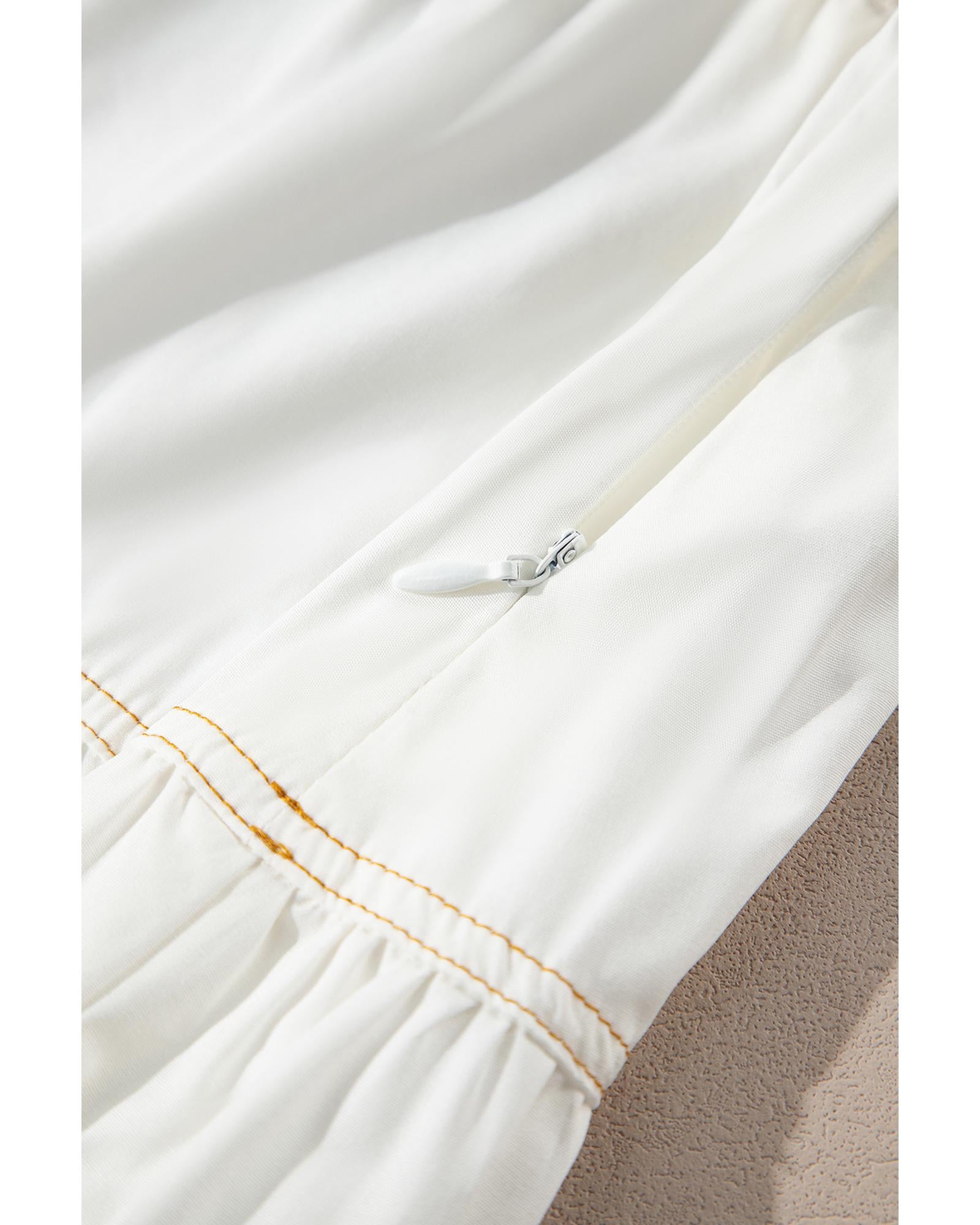 White Contrast Stitching Trim Knotted High Waist A-Line Mini Skirt - XL 7