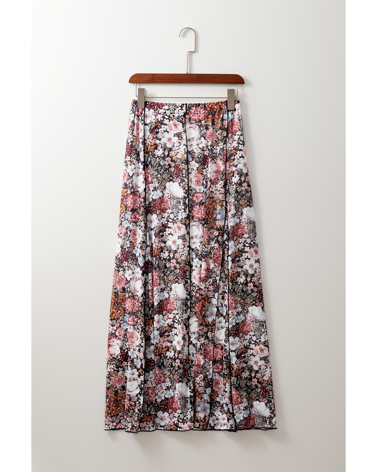 Brown Floral Print High Waist Maxi Skirt - M 7