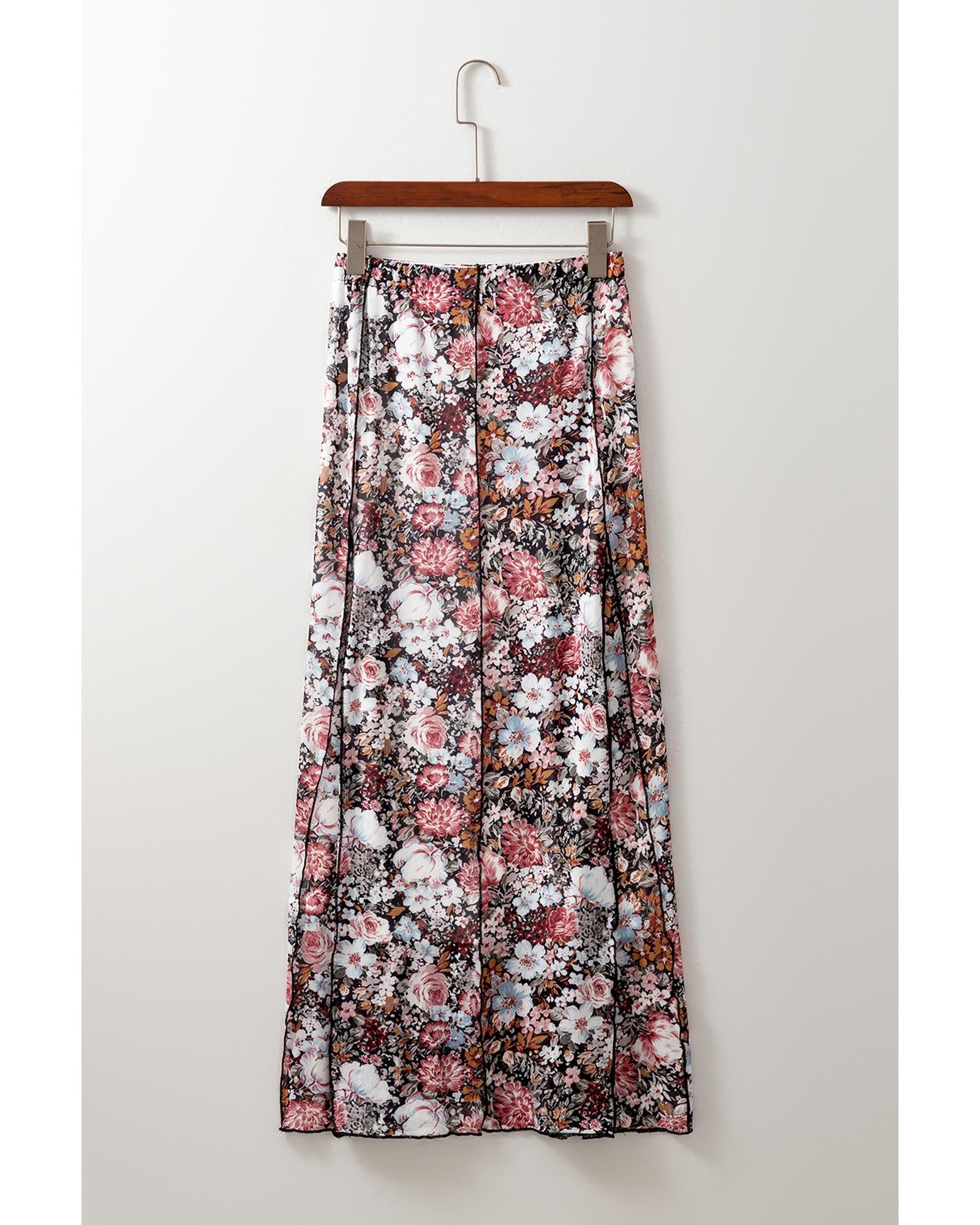 Brown Floral Print High Waist Maxi Skirt - S 6