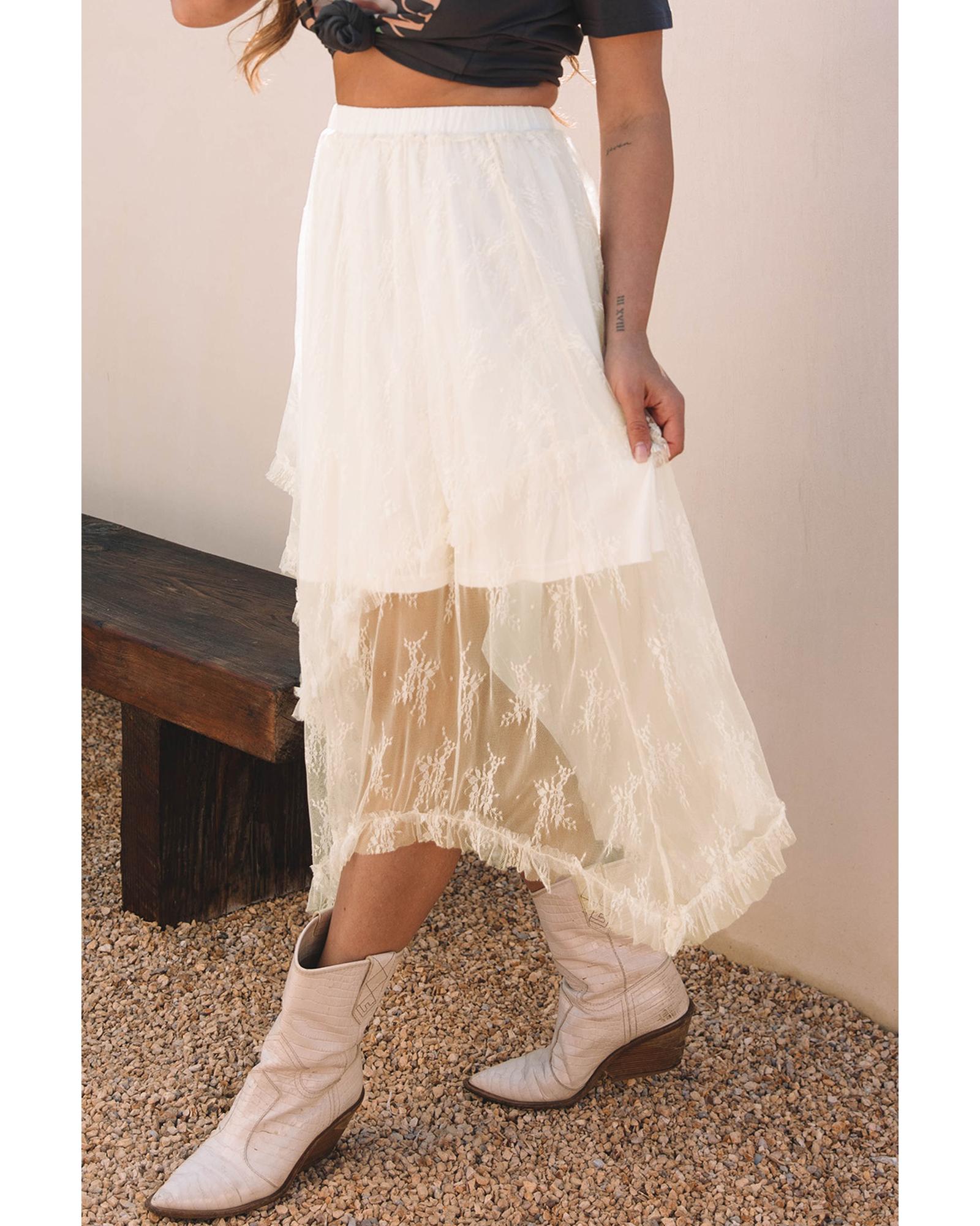 Beige Lace Cascading Tiered High Waist Maxi Skirt - XL 5