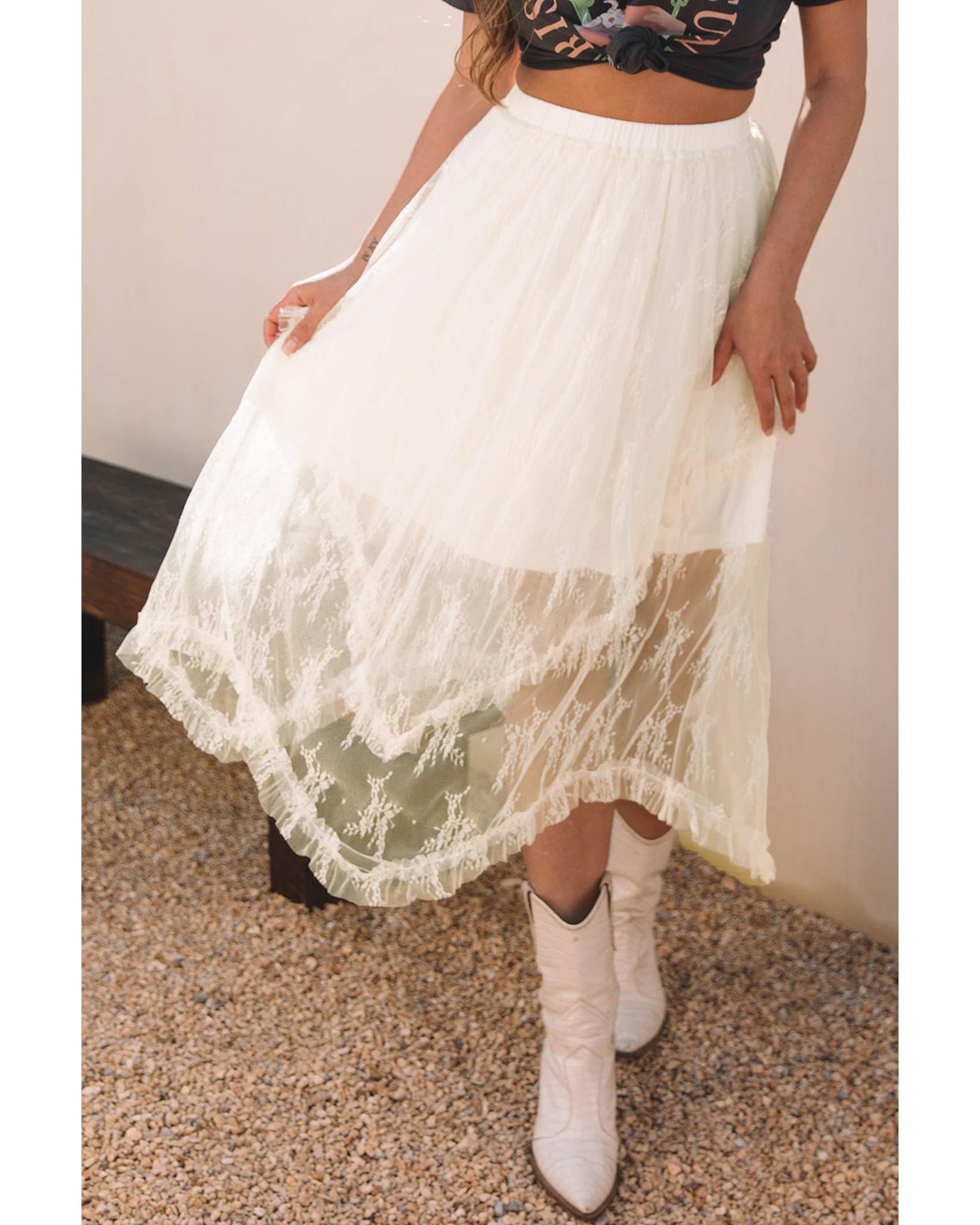 Beige Lace Cascading Tiered High Waist Maxi Skirt - XL 6