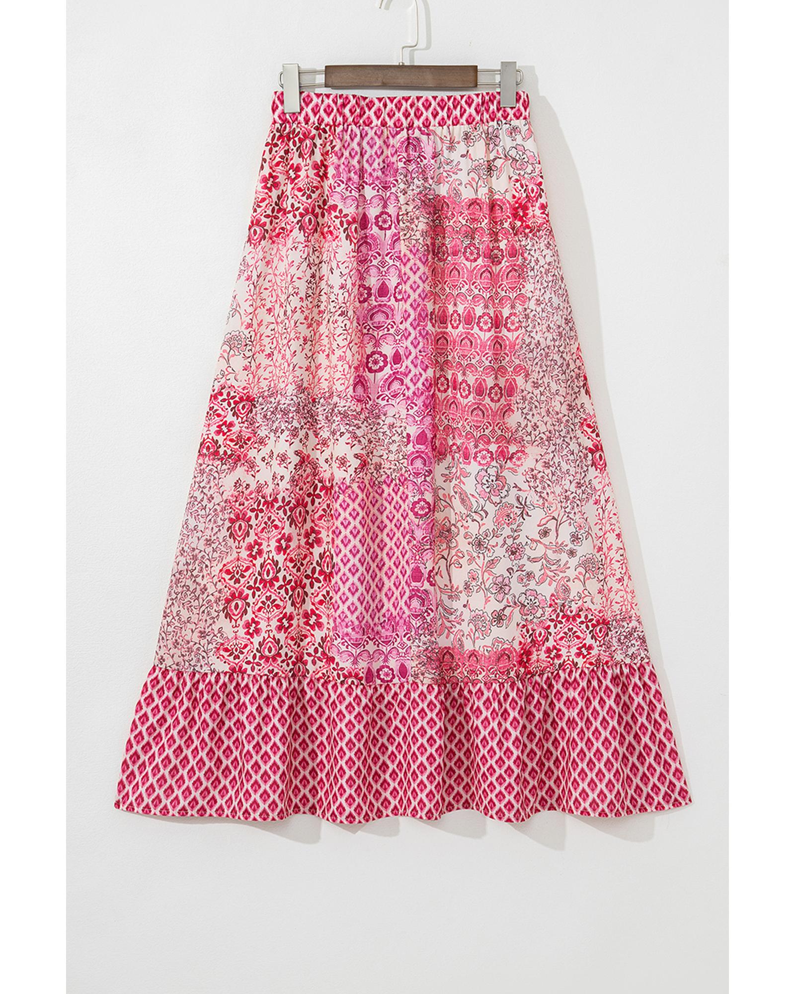 Red Boho Pattern Print Tassel Drawstring High Waist Maxi Dress - XL 4