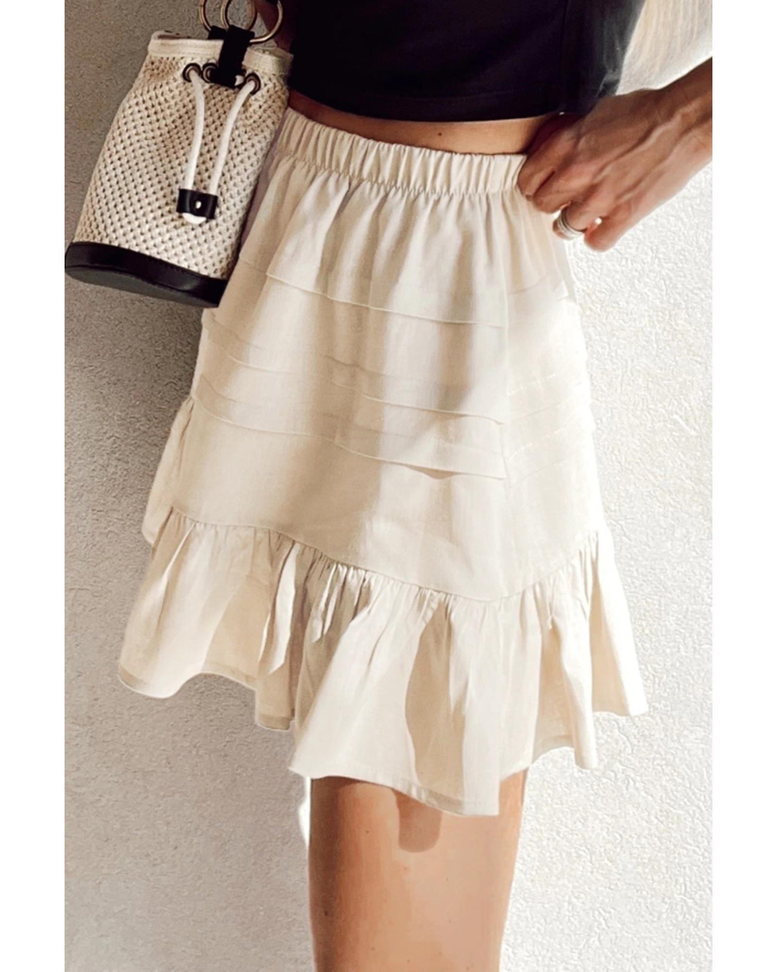 Beige Tiered Ruffled Hemline Elastic Waist Mini Skirt - L 3