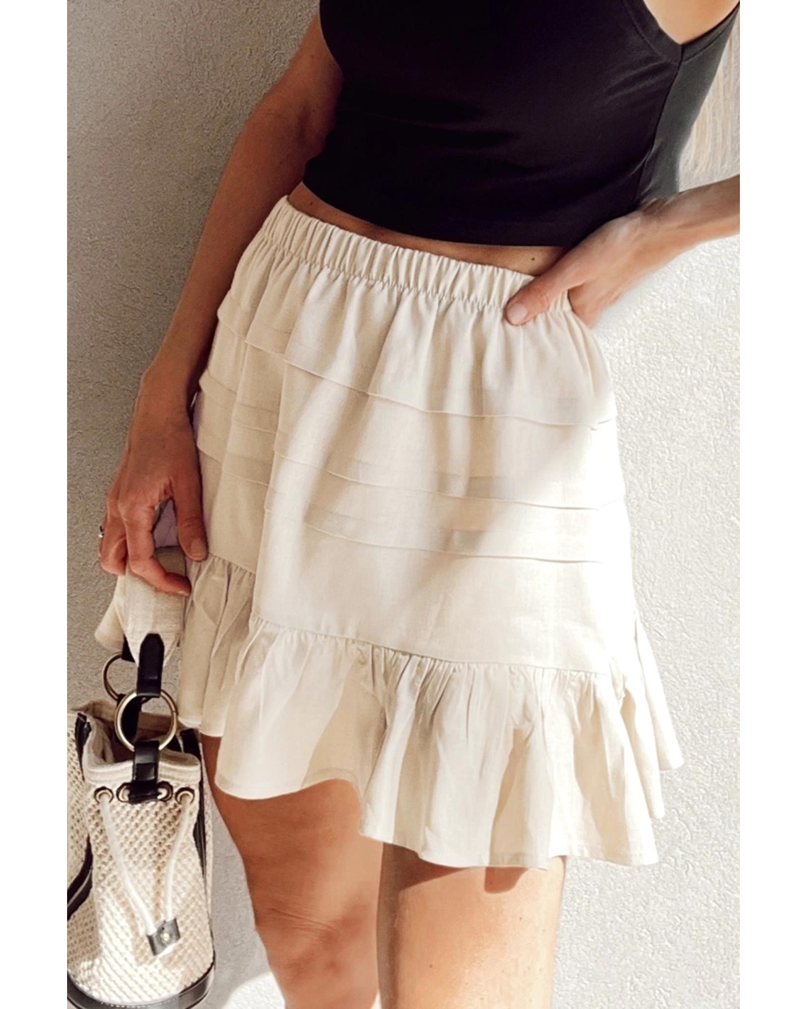 Beige Tiered Ruffled Hemline Elastic Waist Mini Skirt - M 4