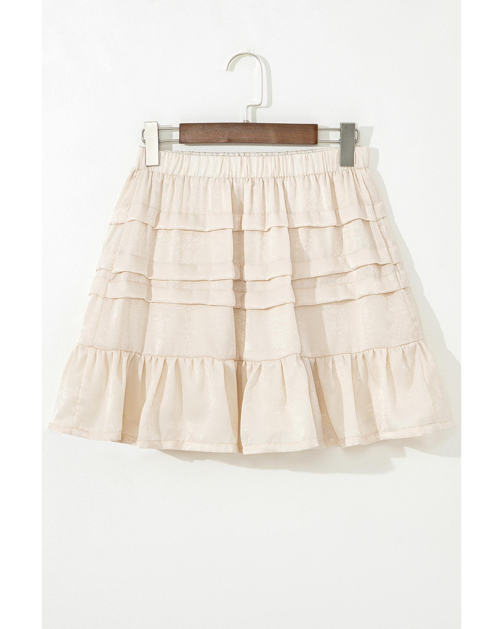 Beige Tiered Ruffled Hemline Elastic Waist Mini Skirt - M 5