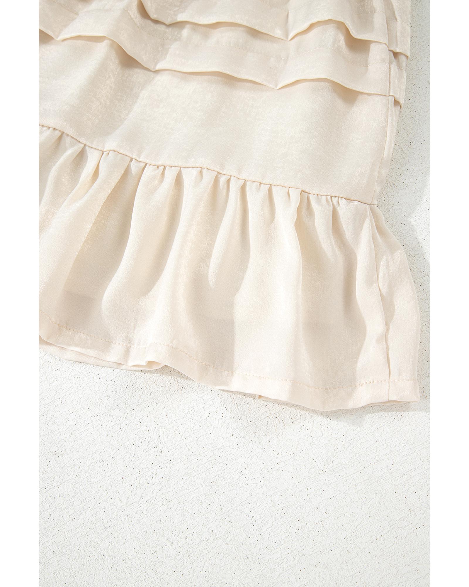 Beige Tiered Ruffled Hemline Elastic Waist Mini Skirt - S 8