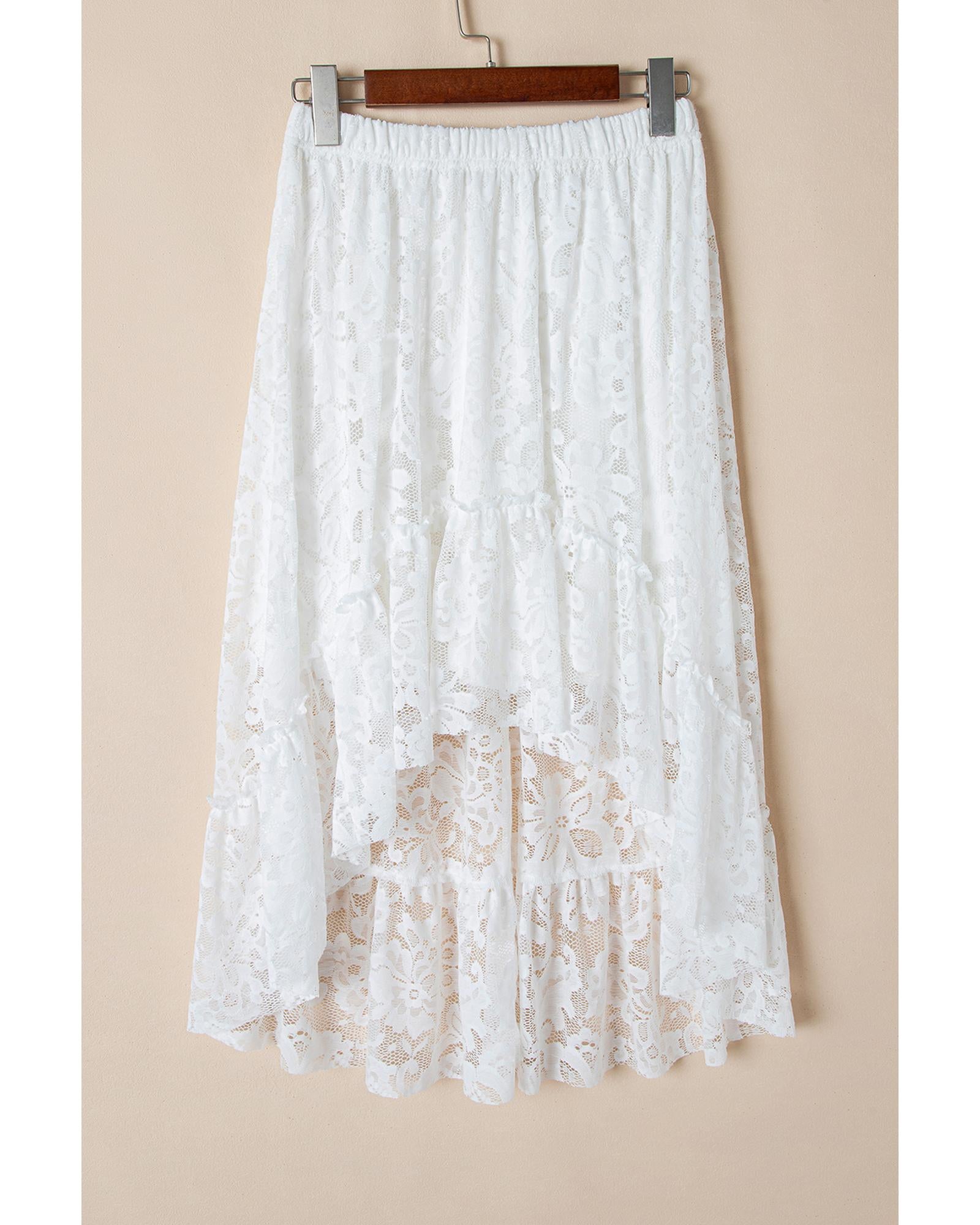 White Lace Ruffled High-low Hem Midi Skirt - L 3