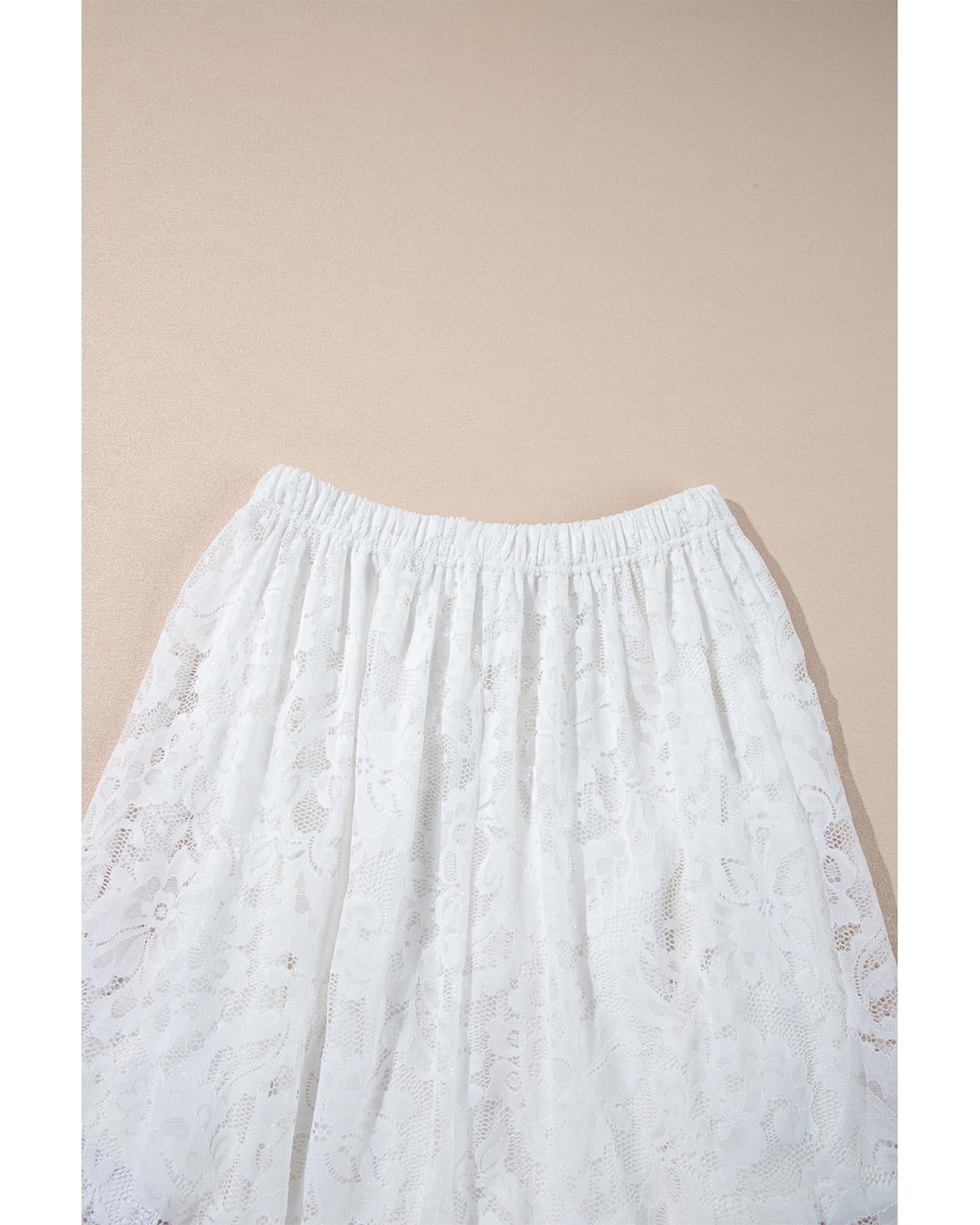 White Lace Ruffled High-low Hem Midi Skirt - L 5