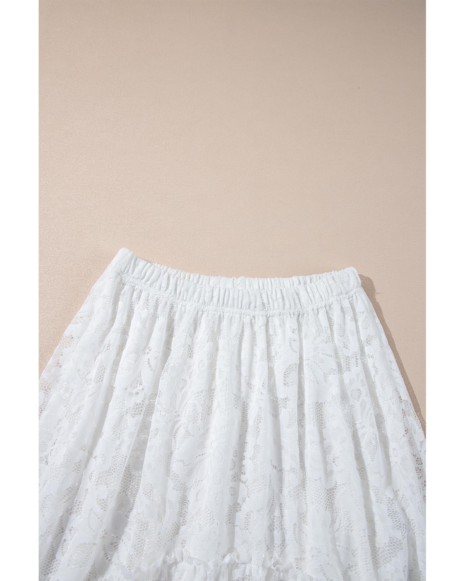White Lace Ruffled High-low Hem Midi Skirt - L 6