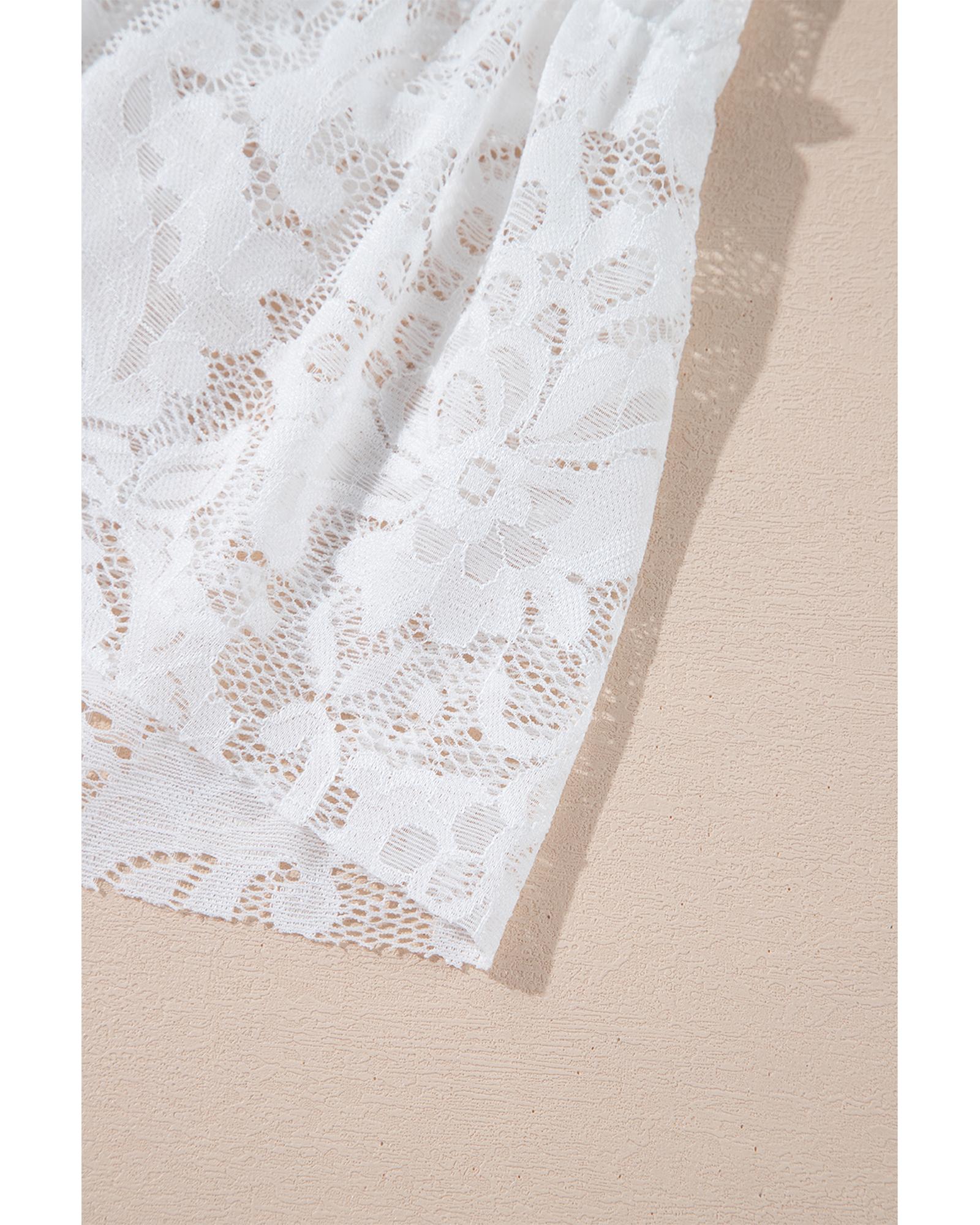 White Lace Ruffled High-low Hem Midi Skirt - L 8