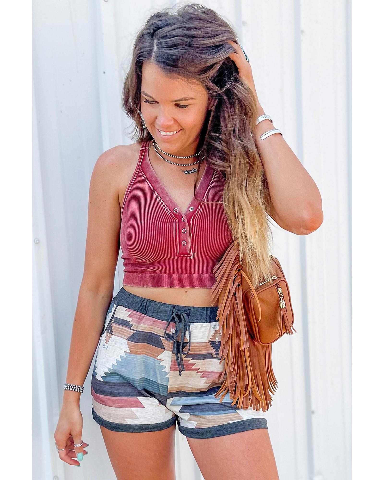 White Aztec Print Drawstring Waist Casual Shorts - M 3