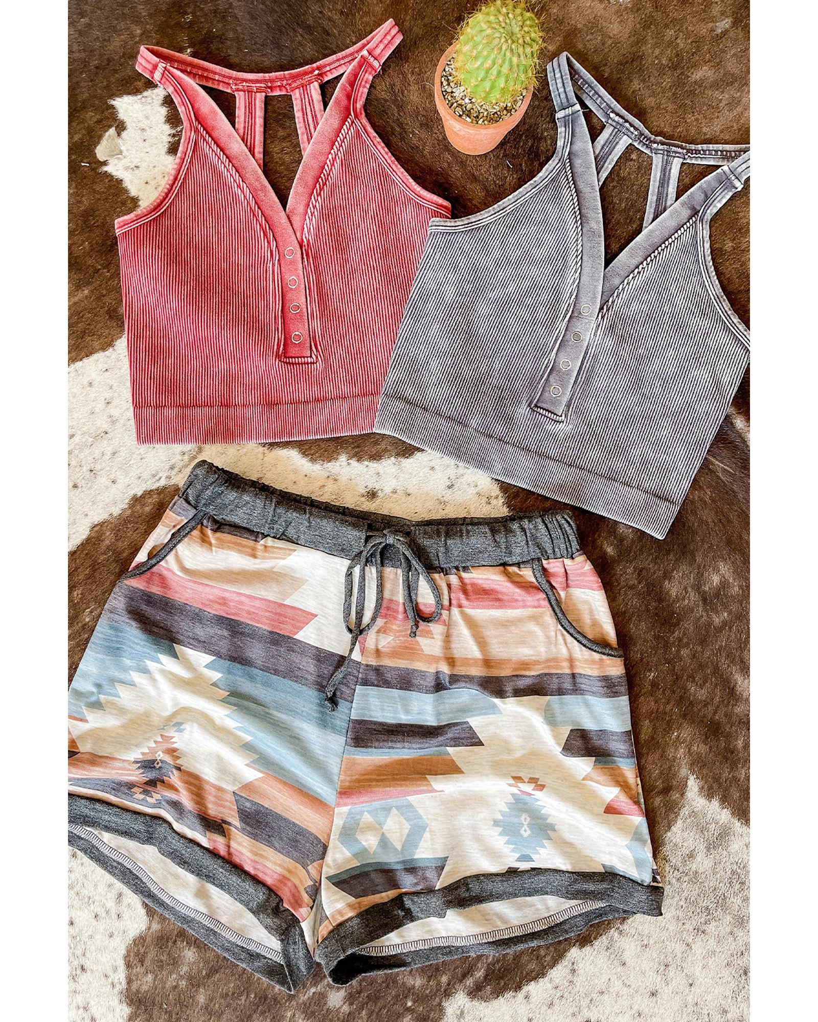 White Aztec Print Drawstring Waist Casual Shorts - M 5