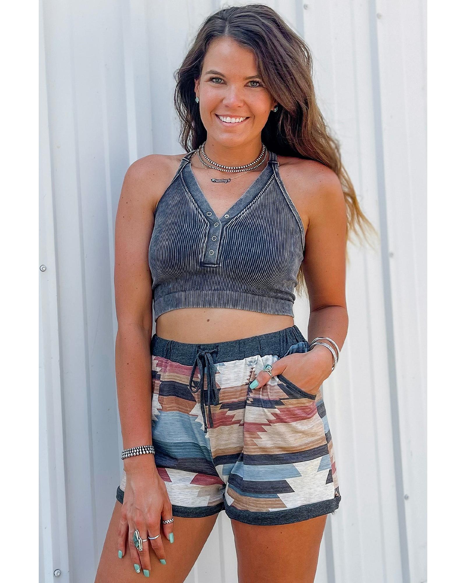 White Aztec Print Drawstring Waist Casual Shorts - M 6