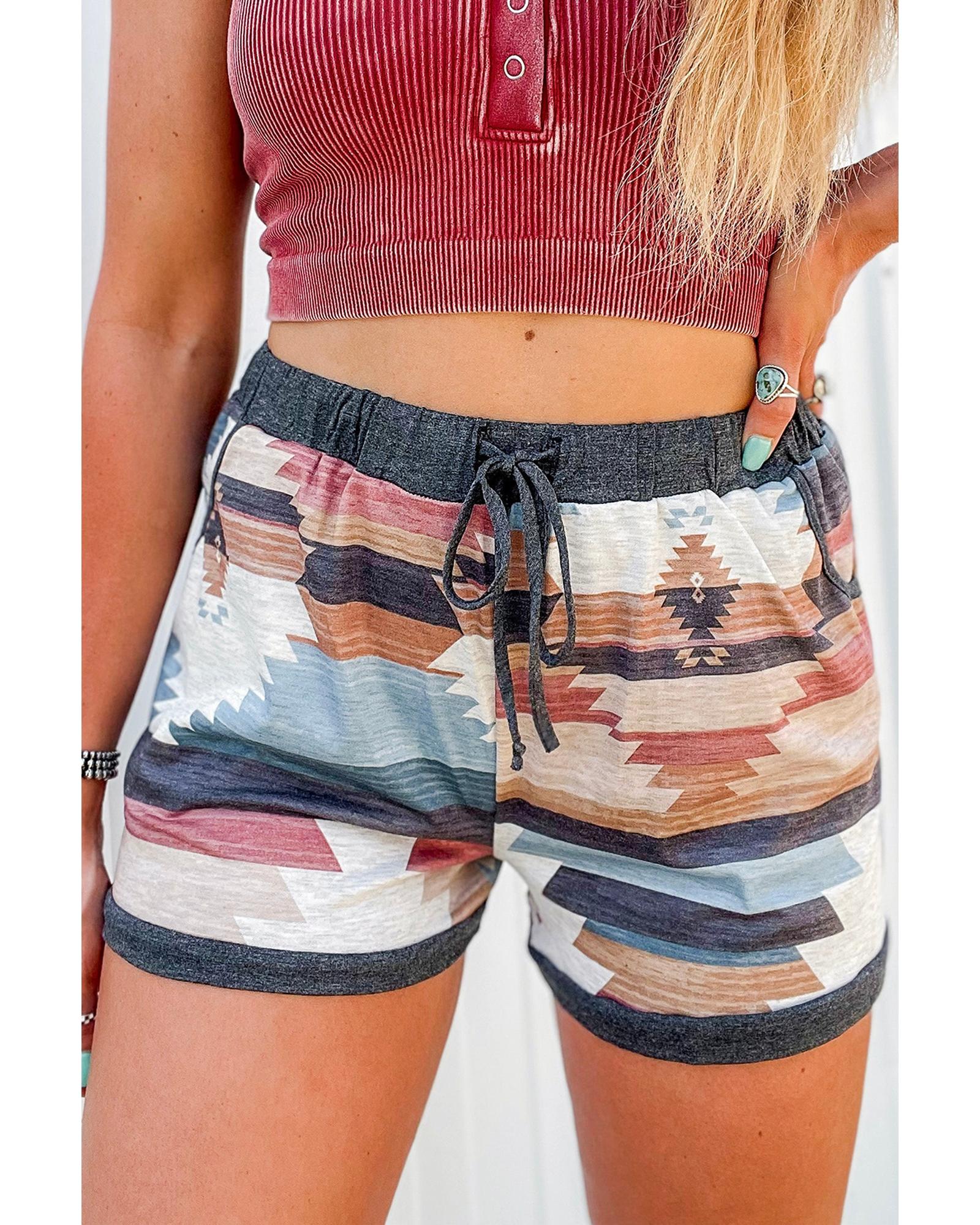 White Aztec Print Drawstring Waist Casual Shorts - M 8