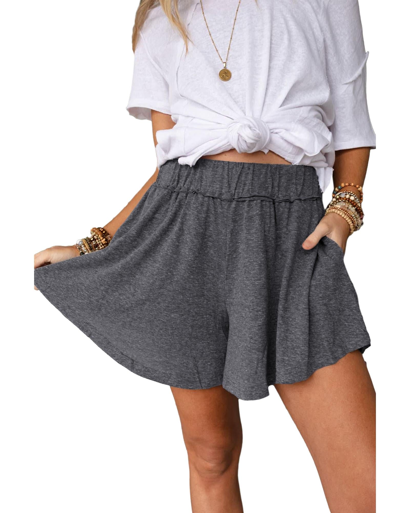Gray Elastic Waist Culotte Shorts - M 3