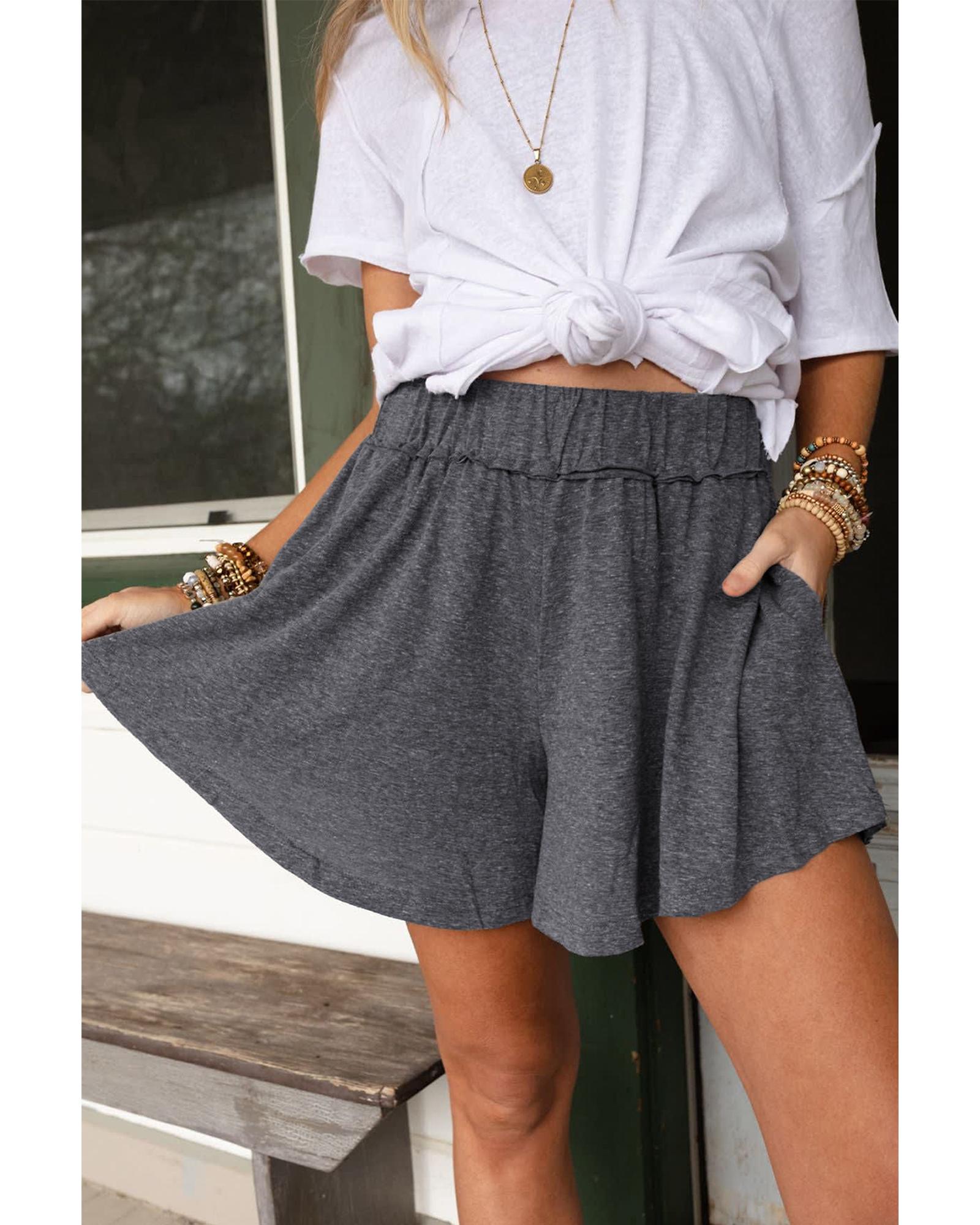Gray Elastic Waist Culotte Shorts - M 5