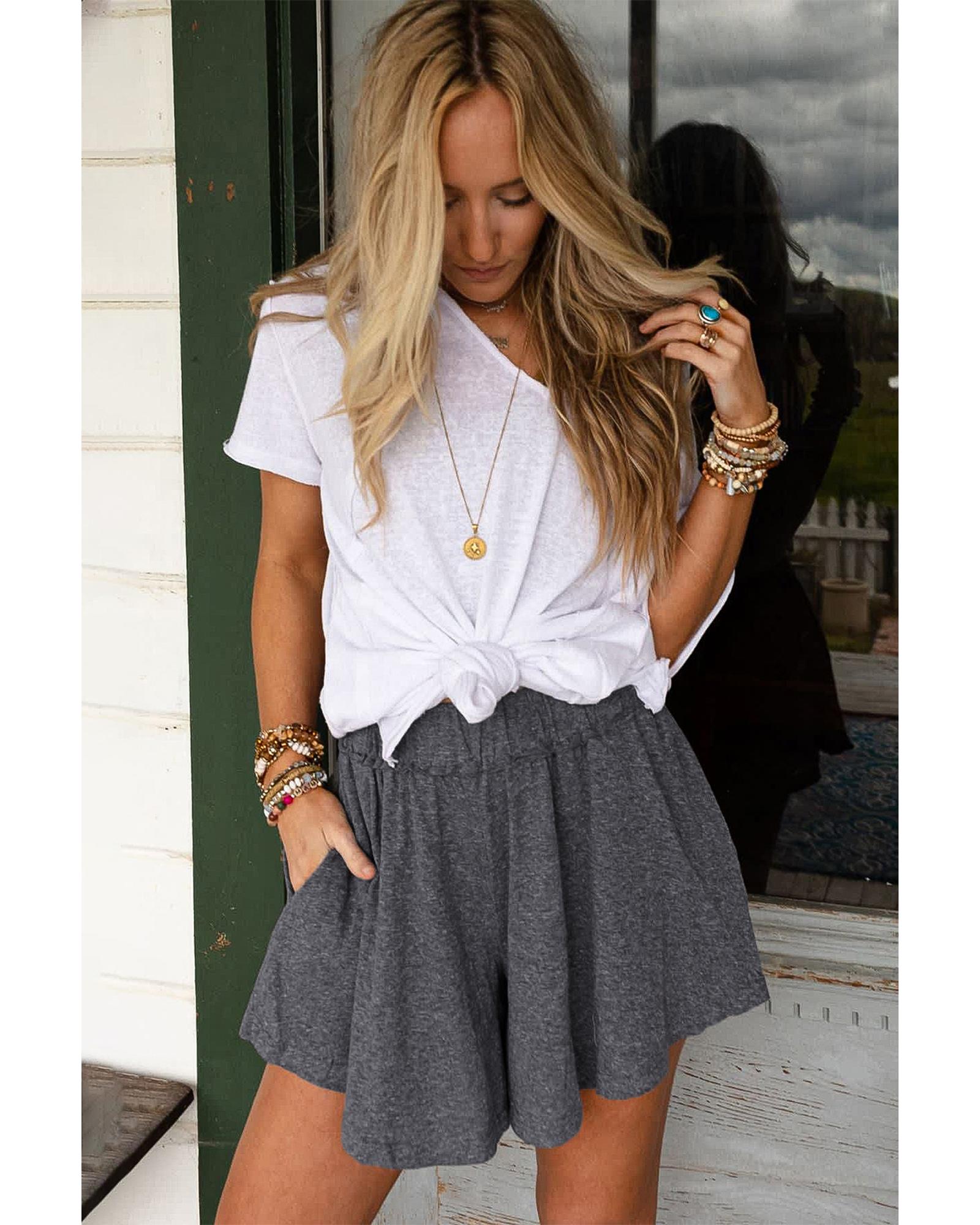 Gray Elastic Waist Culotte Shorts - M 6