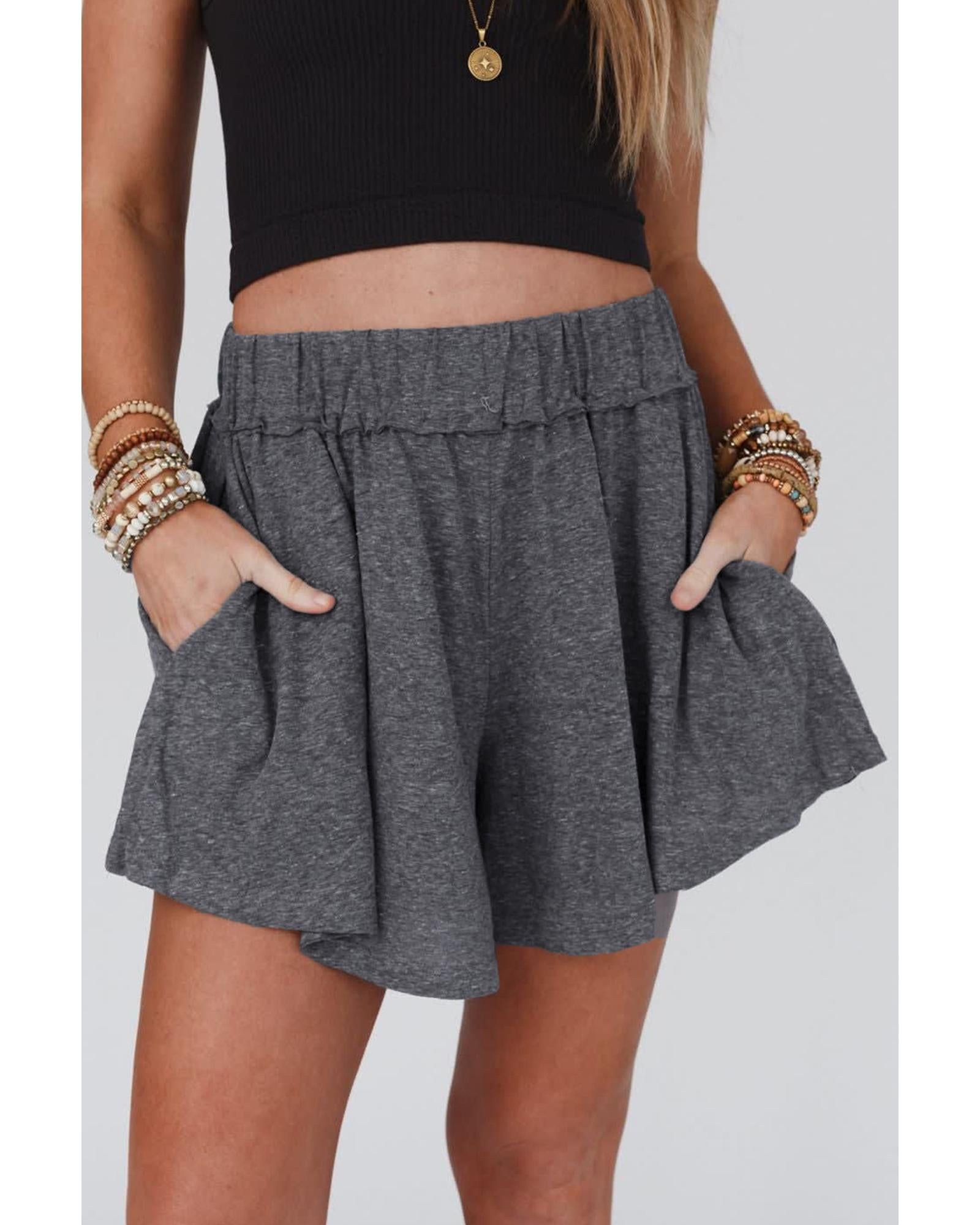 Gray Elastic Waist Culotte Shorts - M 8