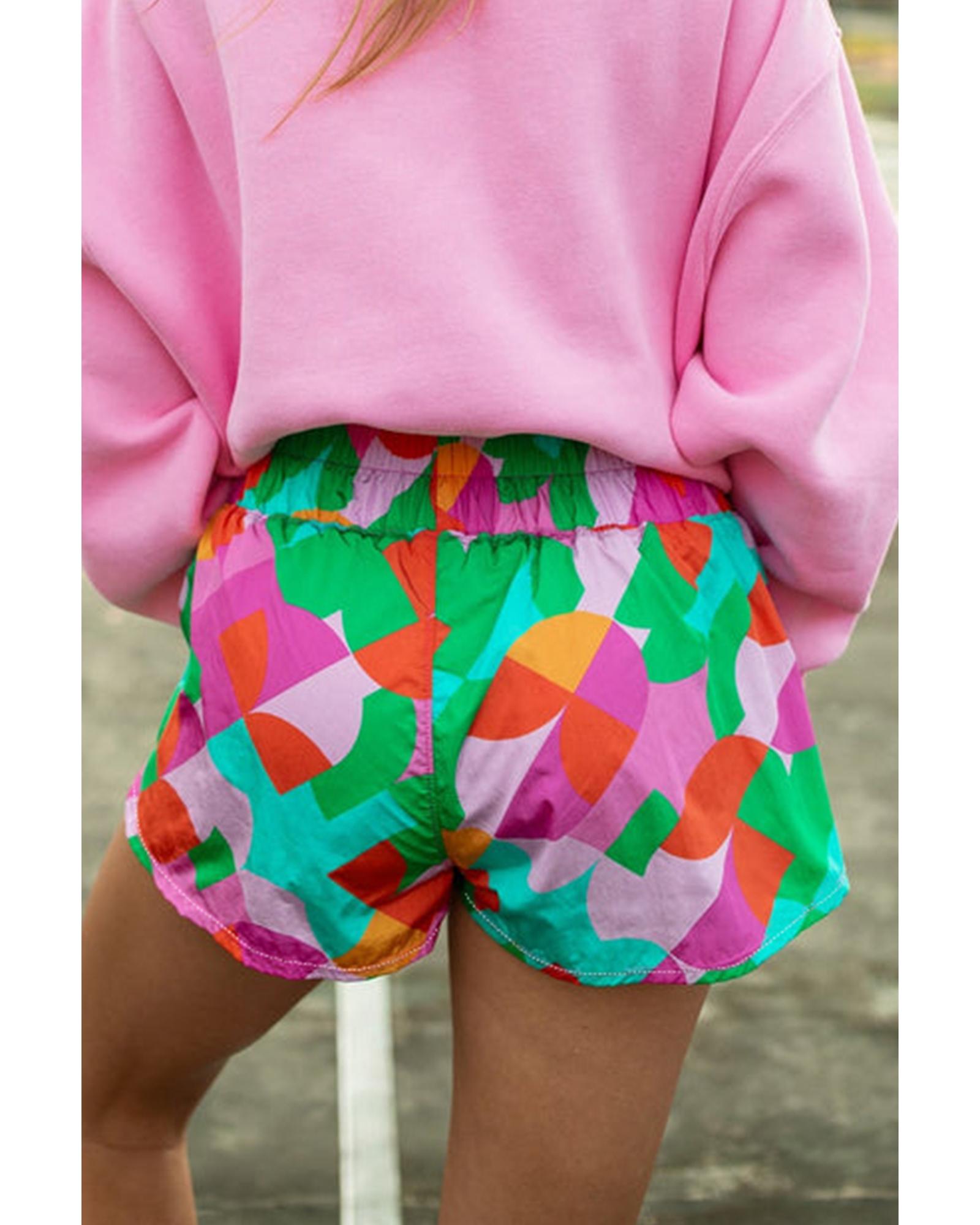 Green Abstract Print Smock Waist Casual Shorts - L 4