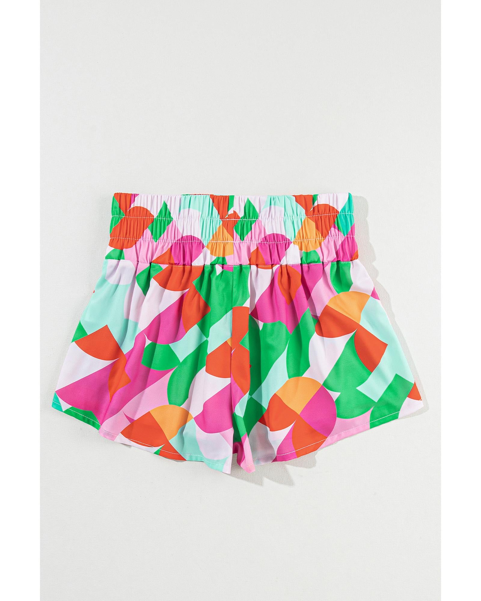 Green Abstract Print Smock Waist Casual Shorts - L 6