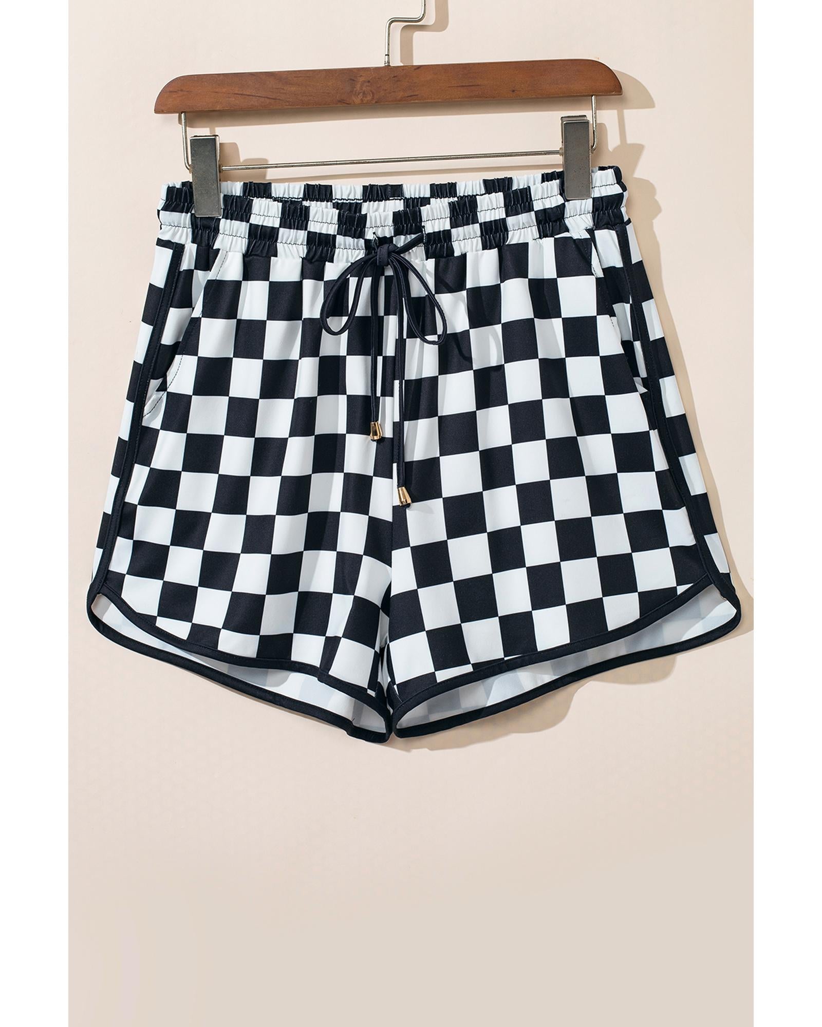 Azura Exchange Black Checkered Drawstring Elastic Waist Casual Shorts - S 4