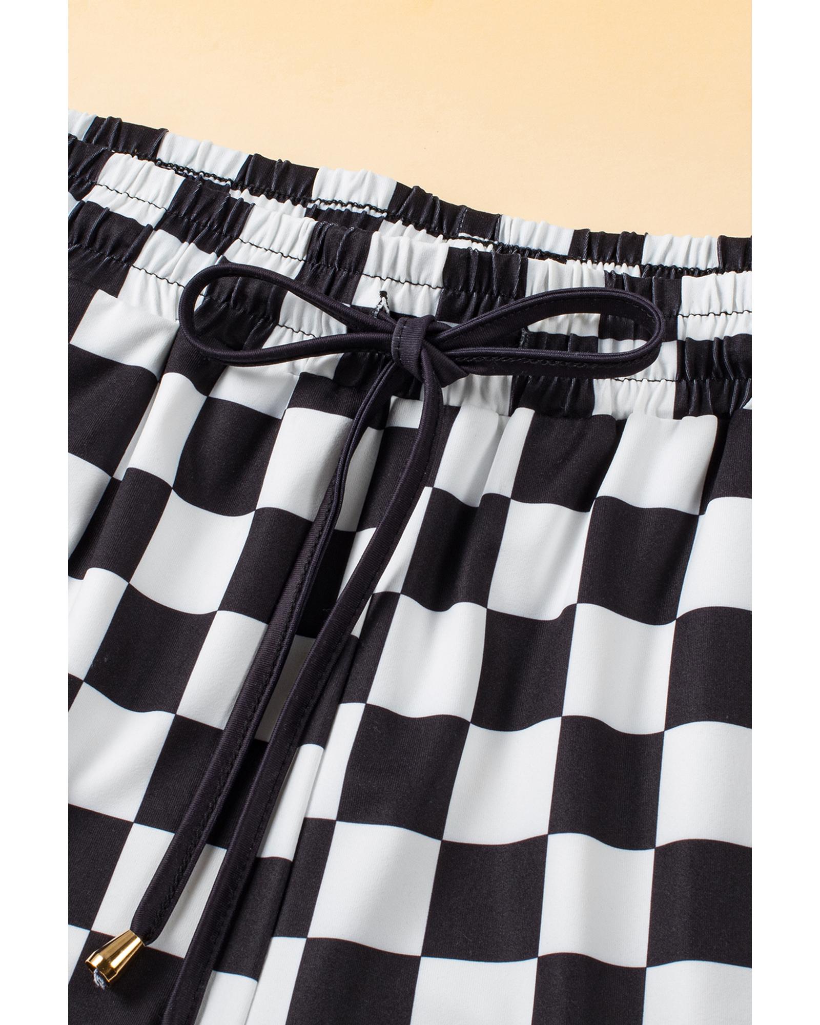 Azura Exchange Black Checkered Drawstring Elastic Waist Casual Shorts - S 5