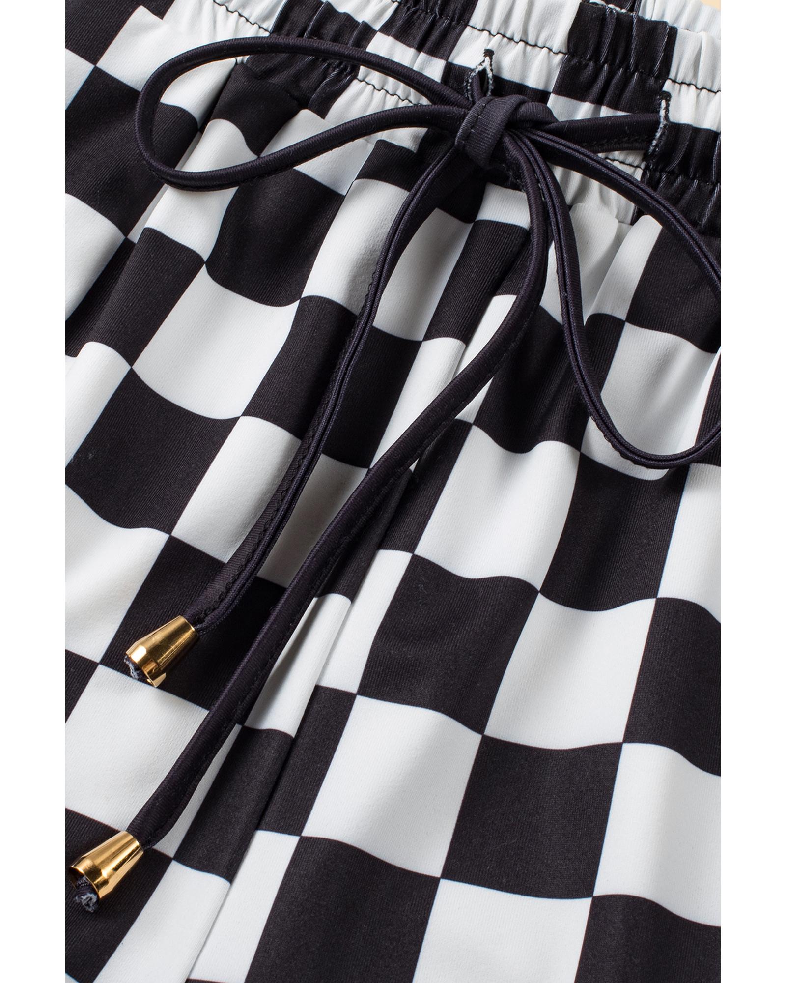 Azura Exchange Black Checkered Drawstring Elastic Waist Casual Shorts - S 6