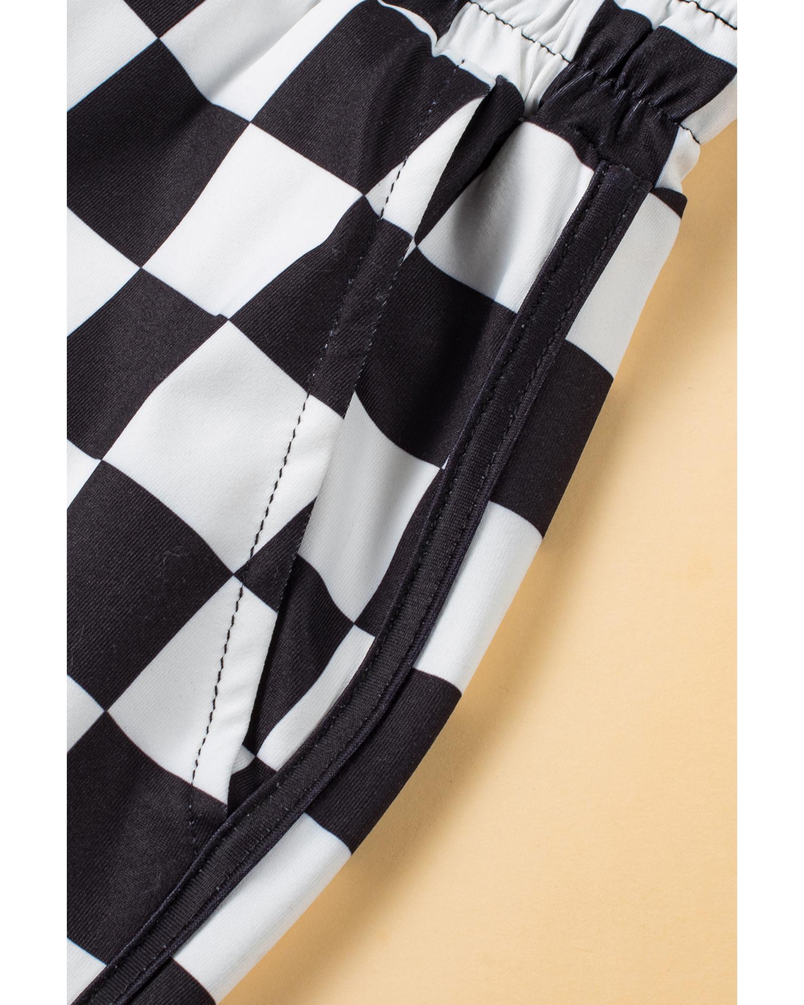 Azura Exchange Black Checkered Drawstring Elastic Waist Casual Shorts - S 8