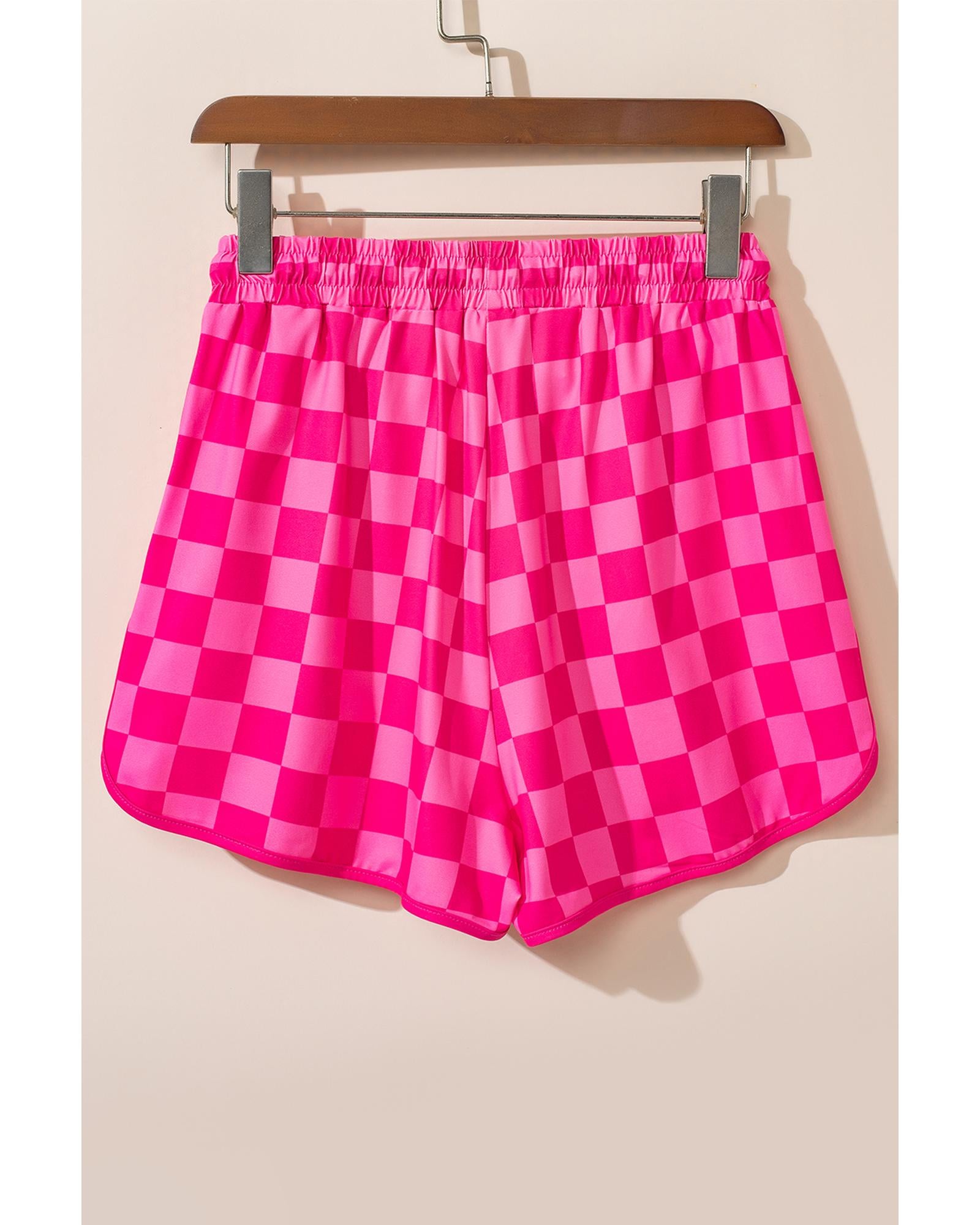 Rose Checkered Drawstring Elastic Waist Casual Shorts - L 7