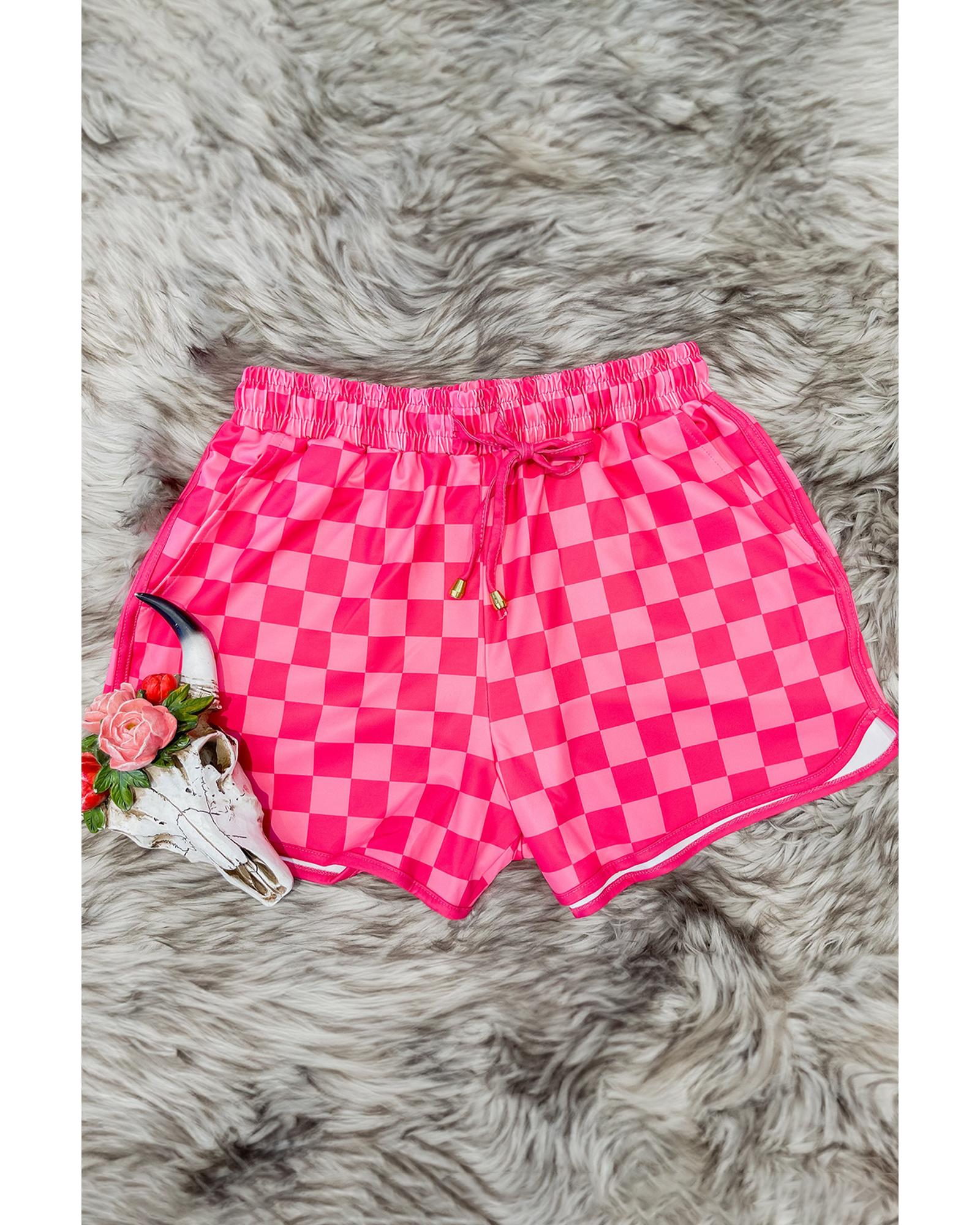 Rose Checkered Drawstring Elastic Waist Casual Shorts - M 3