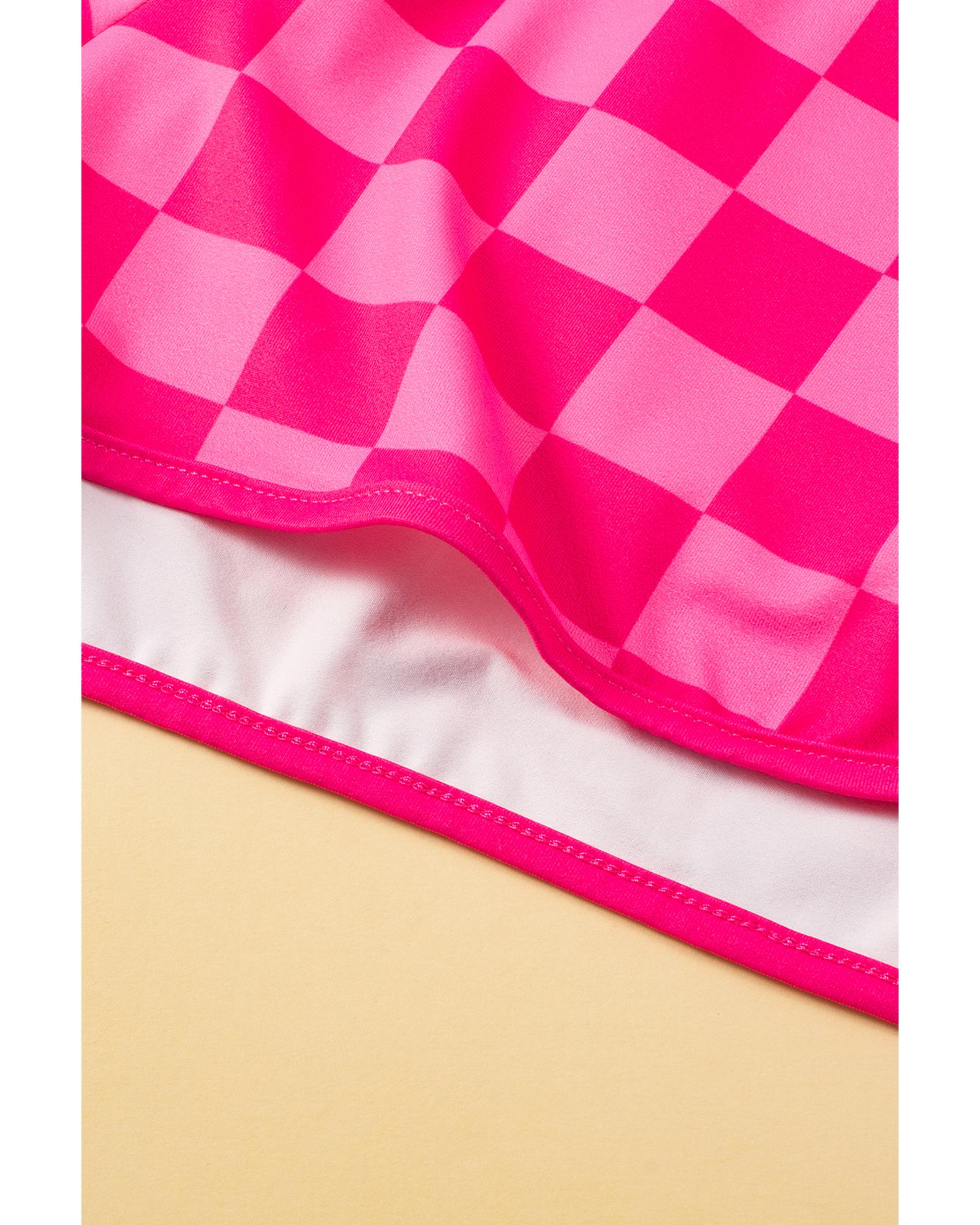 Rose Checkered Drawstring Elastic Waist Casual Shorts - M 6