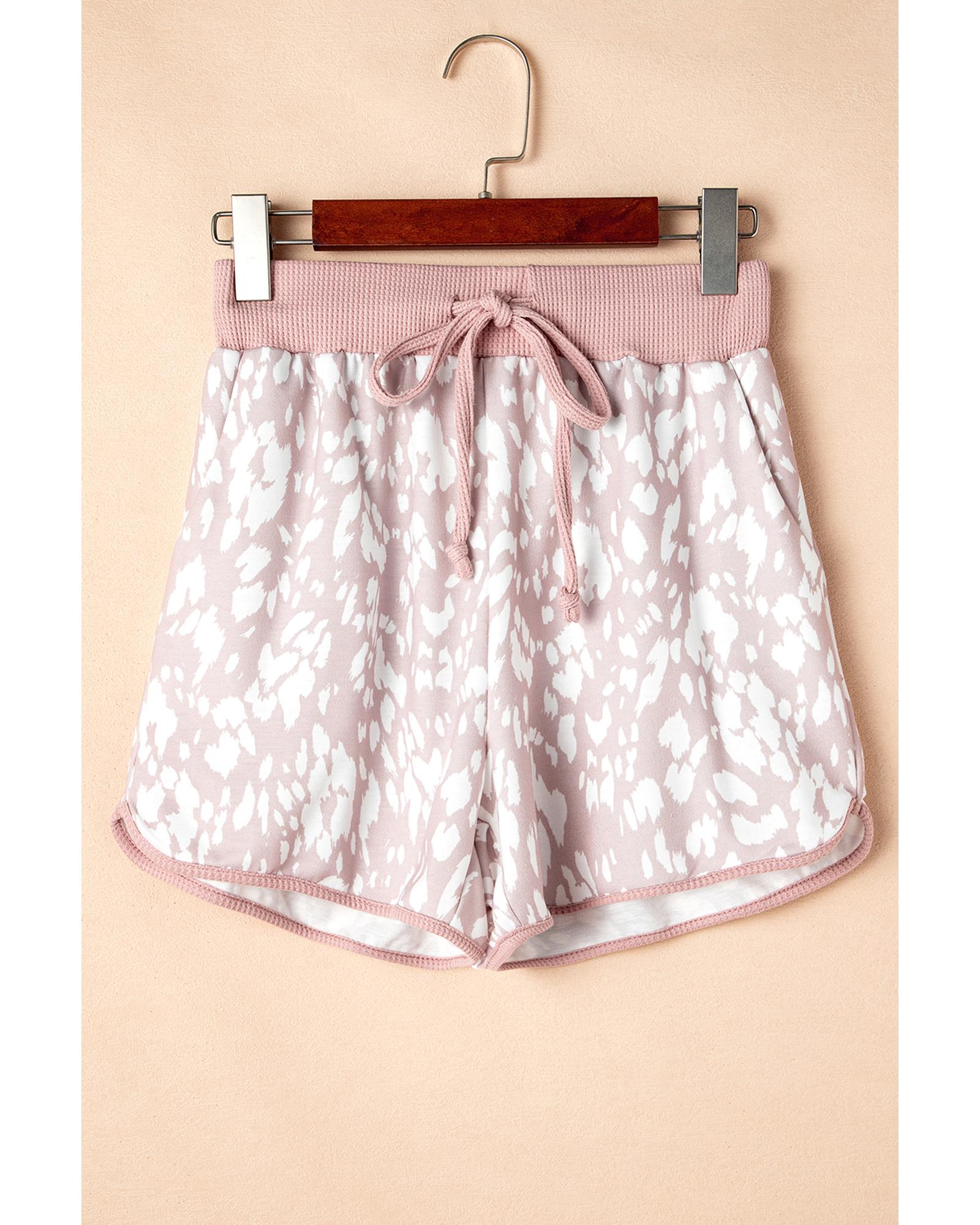 Khaki Classic Leopard Arched Hem Elastic Waist Casual Shorts - L 4