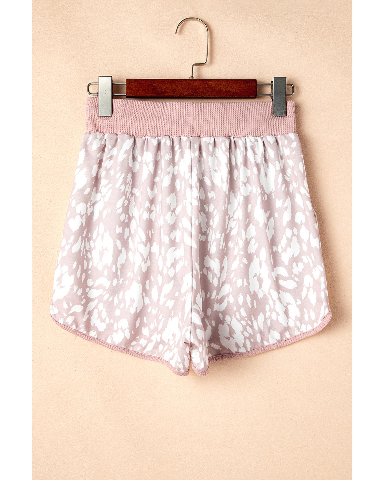 Khaki Classic Leopard Arched Hem Elastic Waist Casual Shorts - M 5