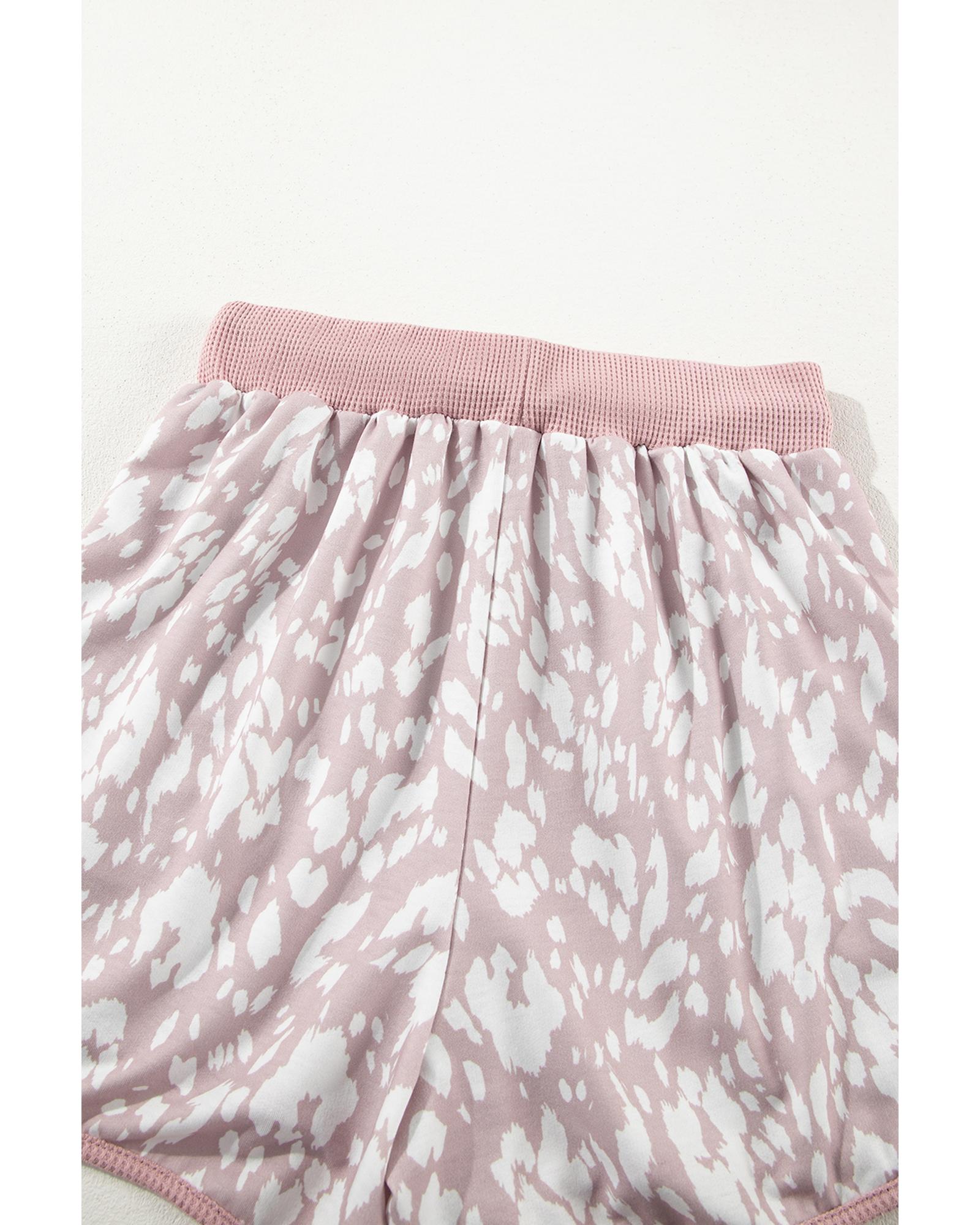 Khaki Classic Leopard Arched Hem Elastic Waist Casual Shorts - M 7