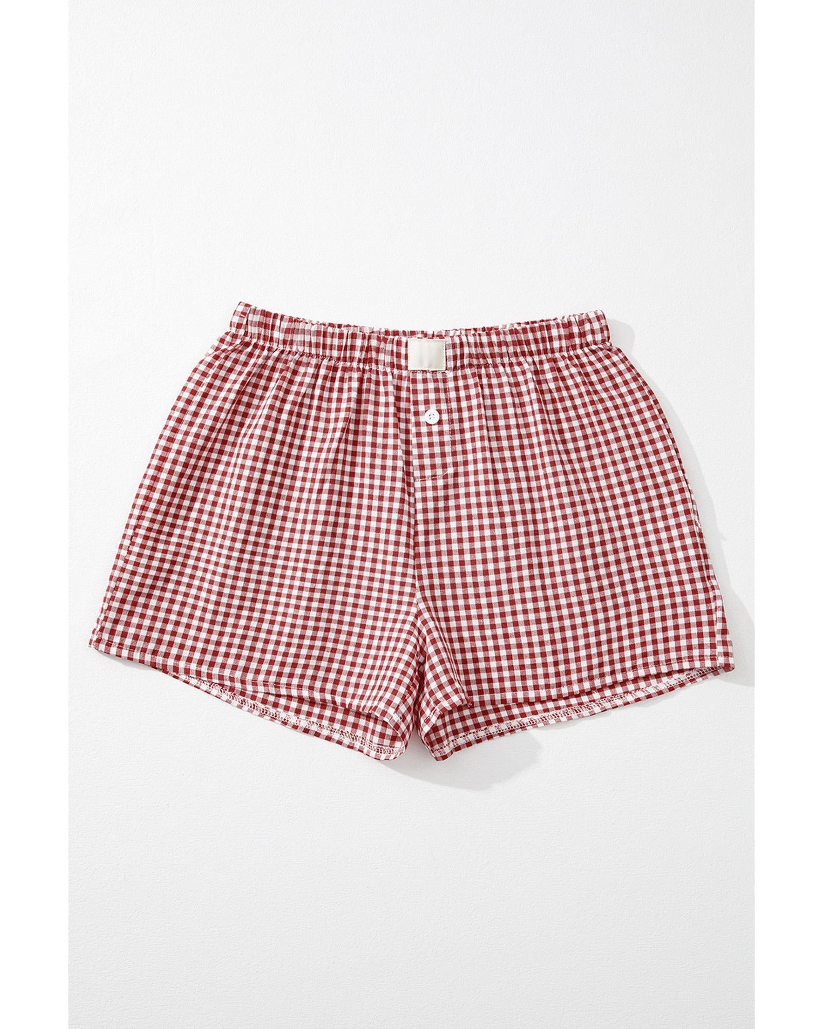 Red Plaid Gingham Printed High Waist Shorts - L