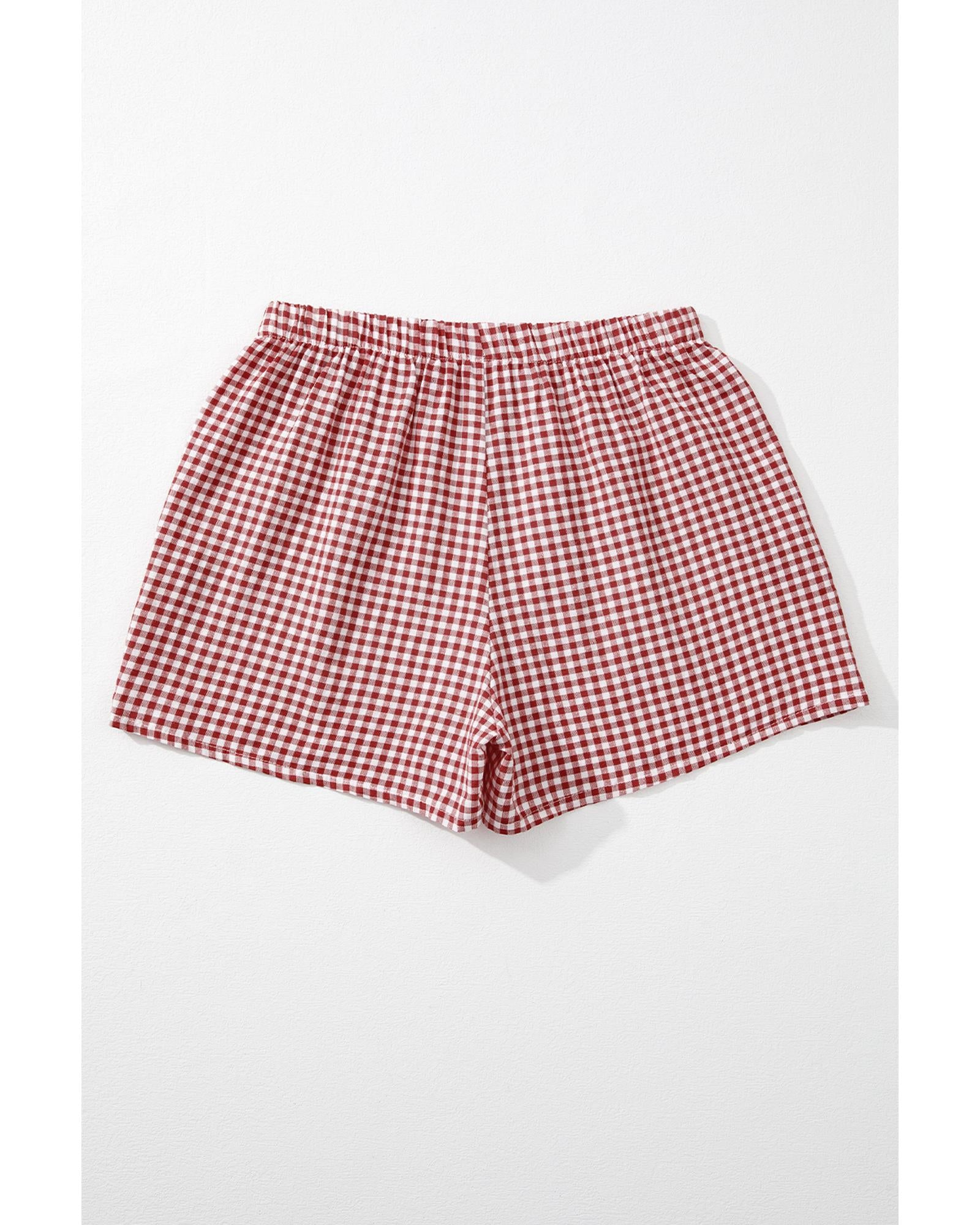 Red Plaid Gingham Printed High Waist Shorts - M