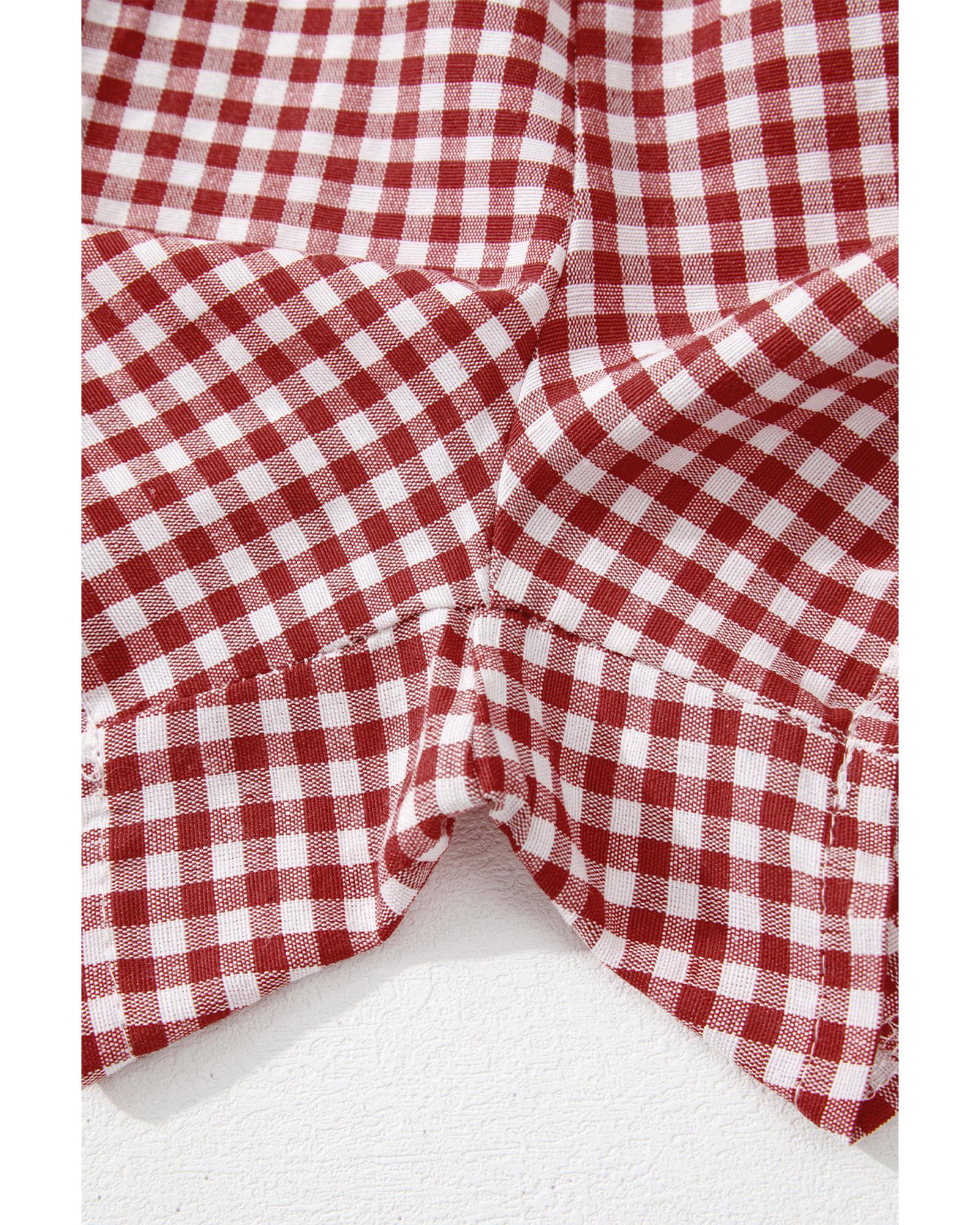 Red Plaid Gingham Printed High Waist Shorts - M 5