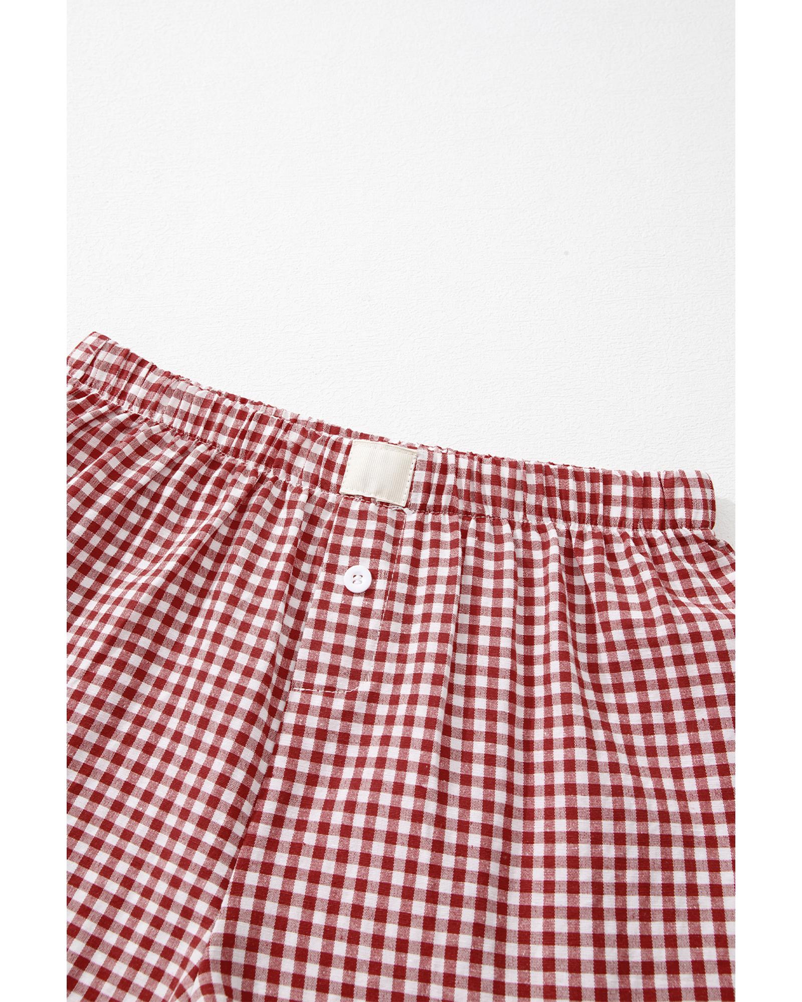 Red Plaid Gingham Printed High Waist Shorts - M 6