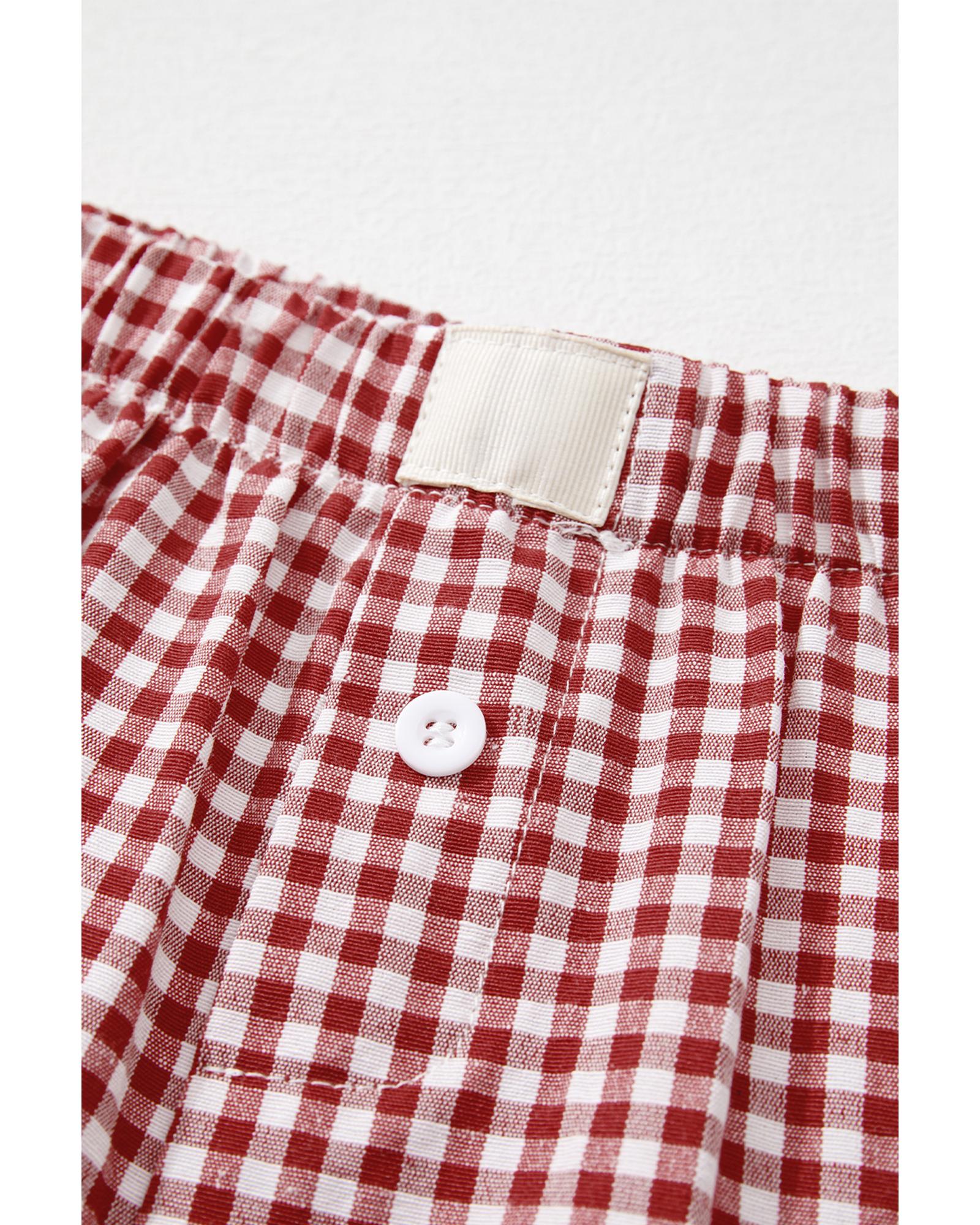 Red Plaid Gingham Printed High Waist Shorts - M 8