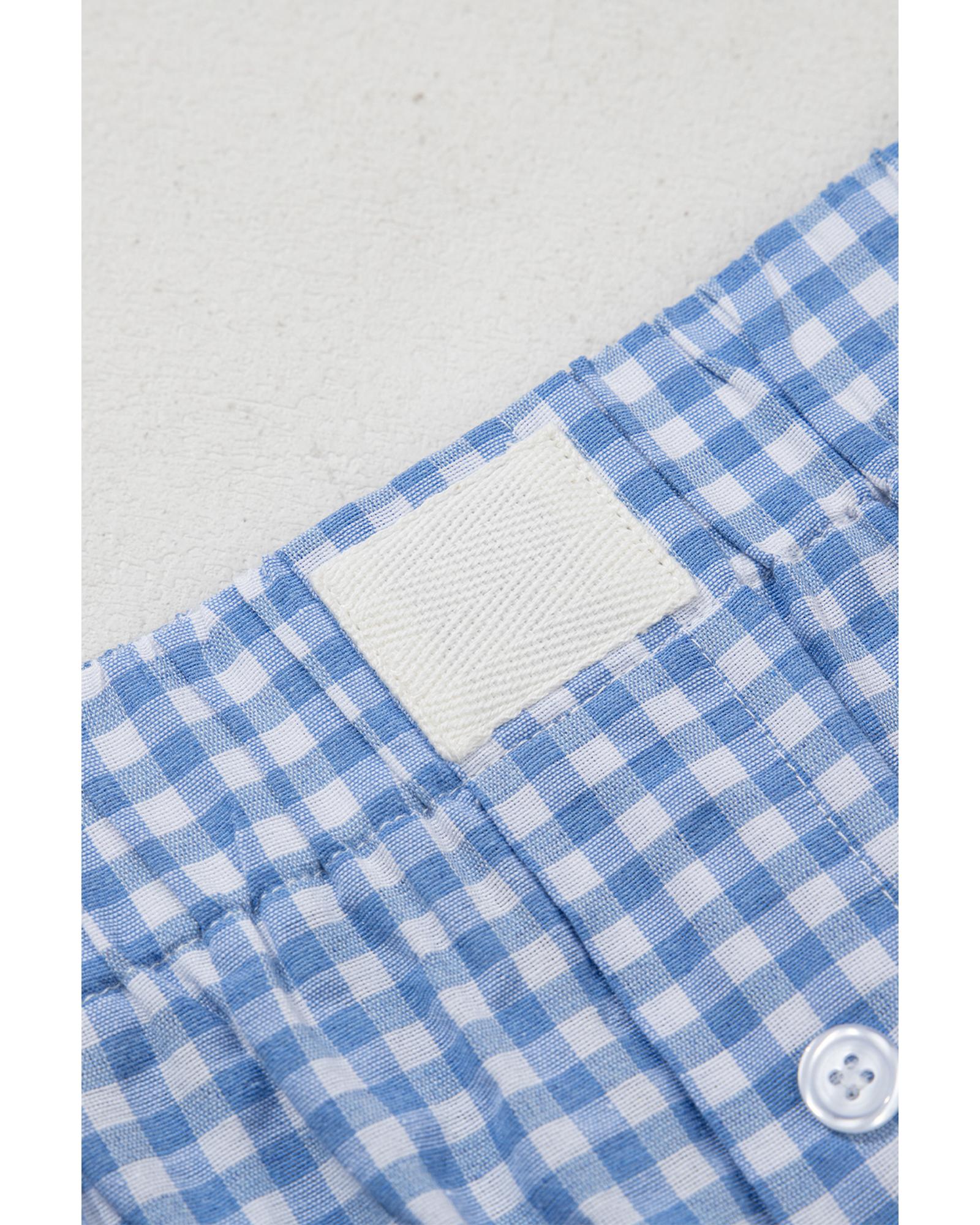 blue Red Plaid Gingham Printed High Waist Shorts - L 7
