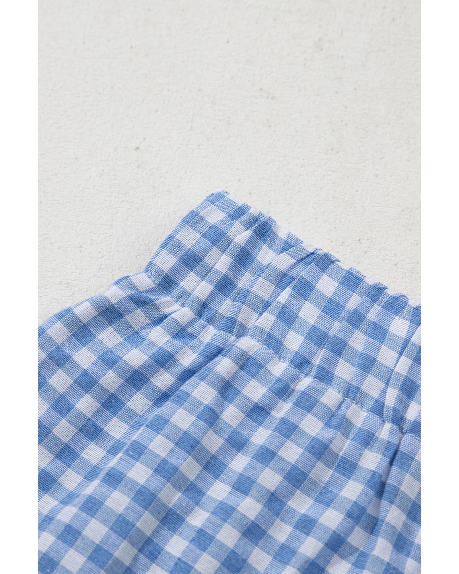 blue Red Plaid Gingham Printed High Waist Shorts - L 8
