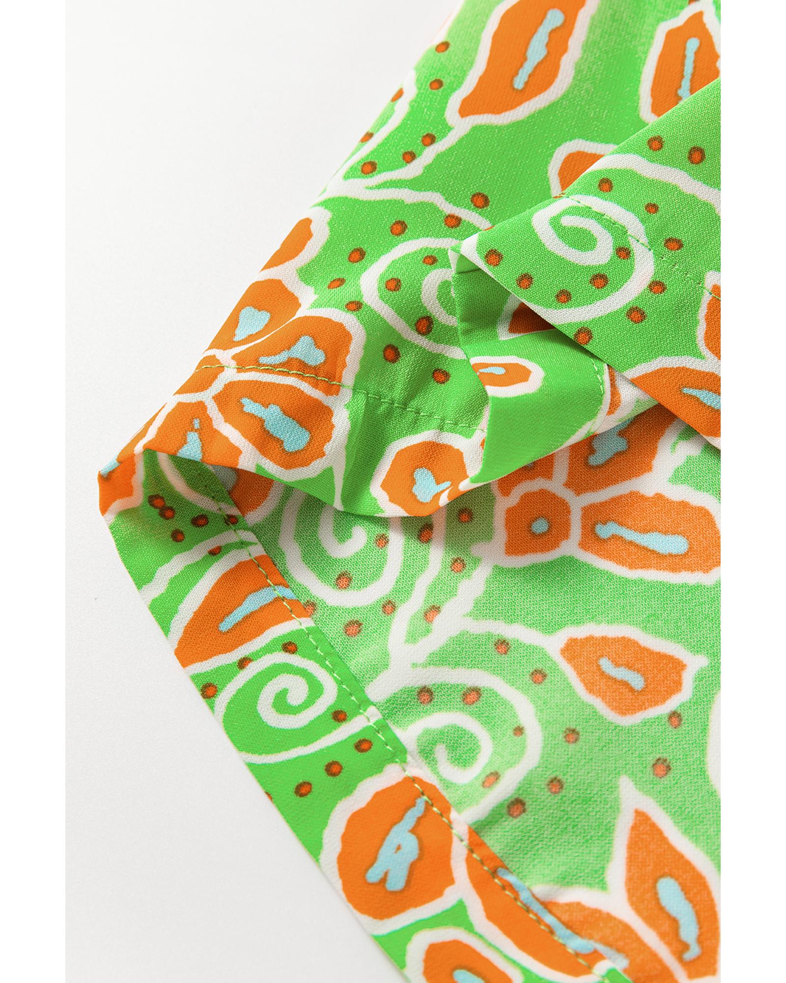 Green Floral Print Pocketed Front Knot High Waist Casual Shorts - L 8