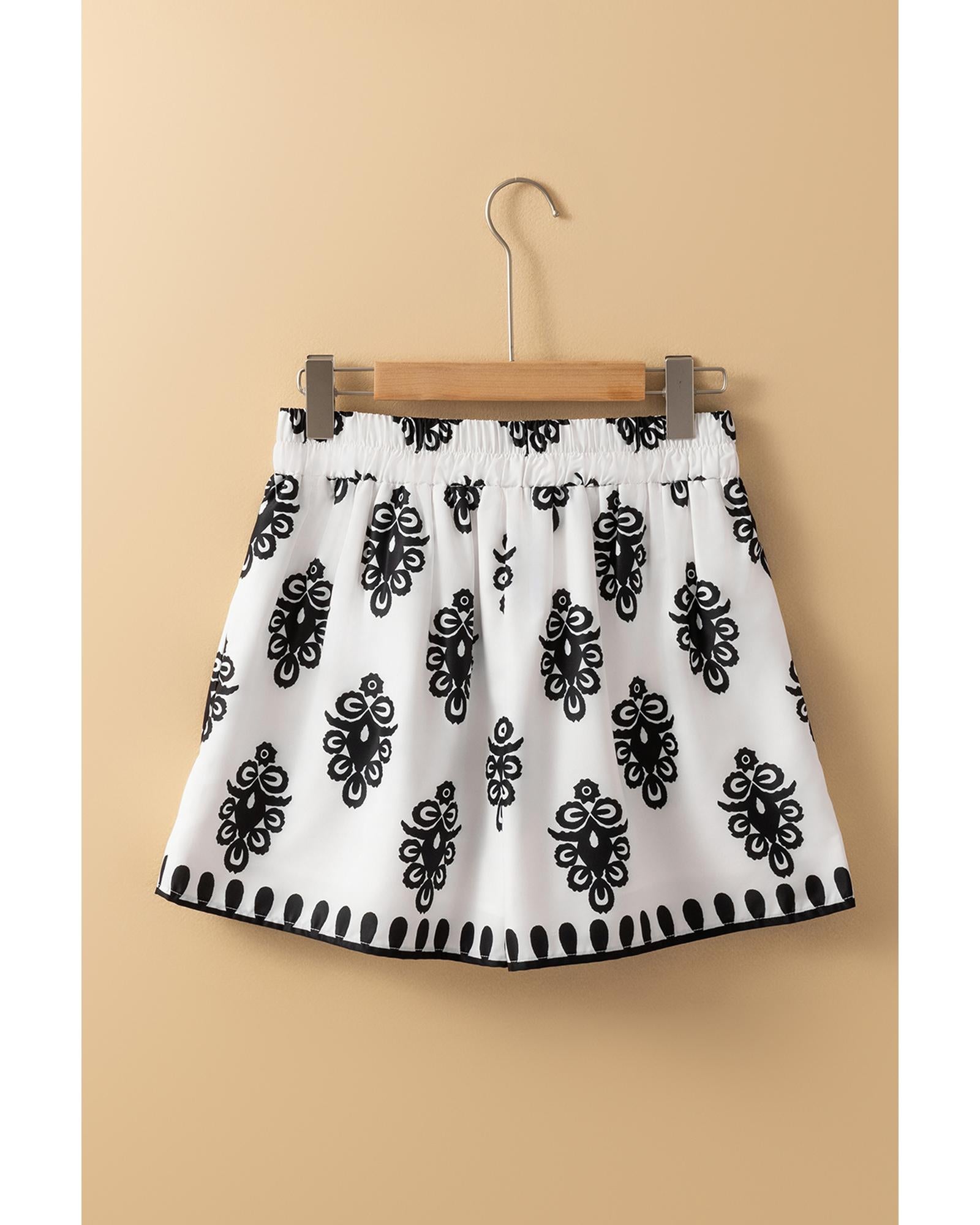 Black Tribal Geometric Print Belted High Waist Casual Shorts - L 8