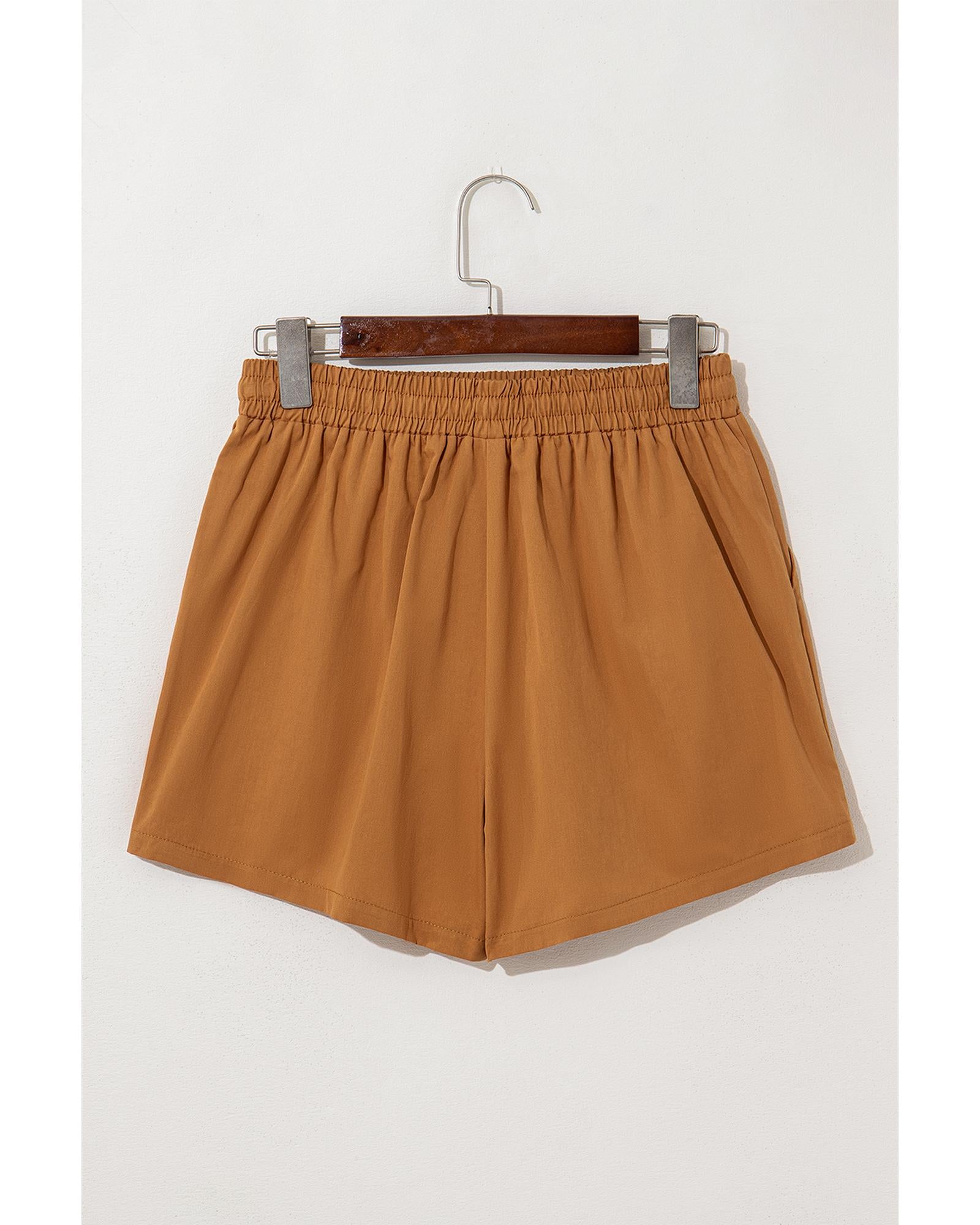 Khaki Embroidered Boho Tasseled Drawstring Elastic Waist Casual shorts - S 6