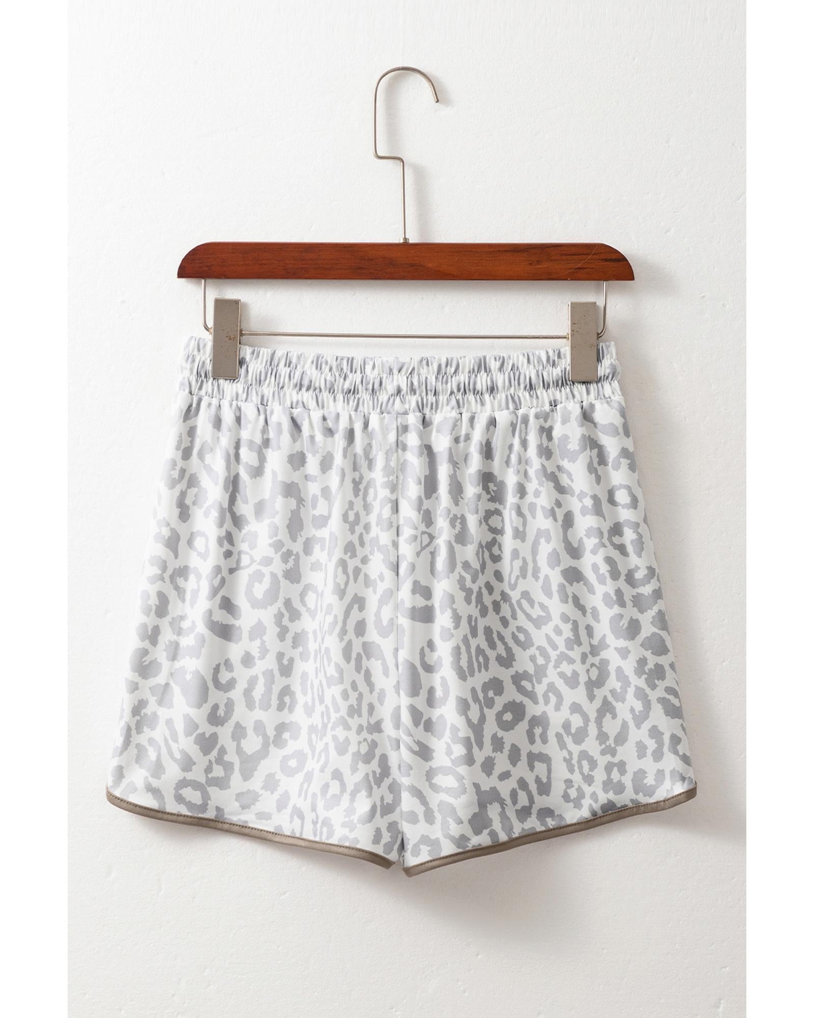 White Leopard Elastic Waist Lace up Contrast Trim Casual Shorts - XL 7